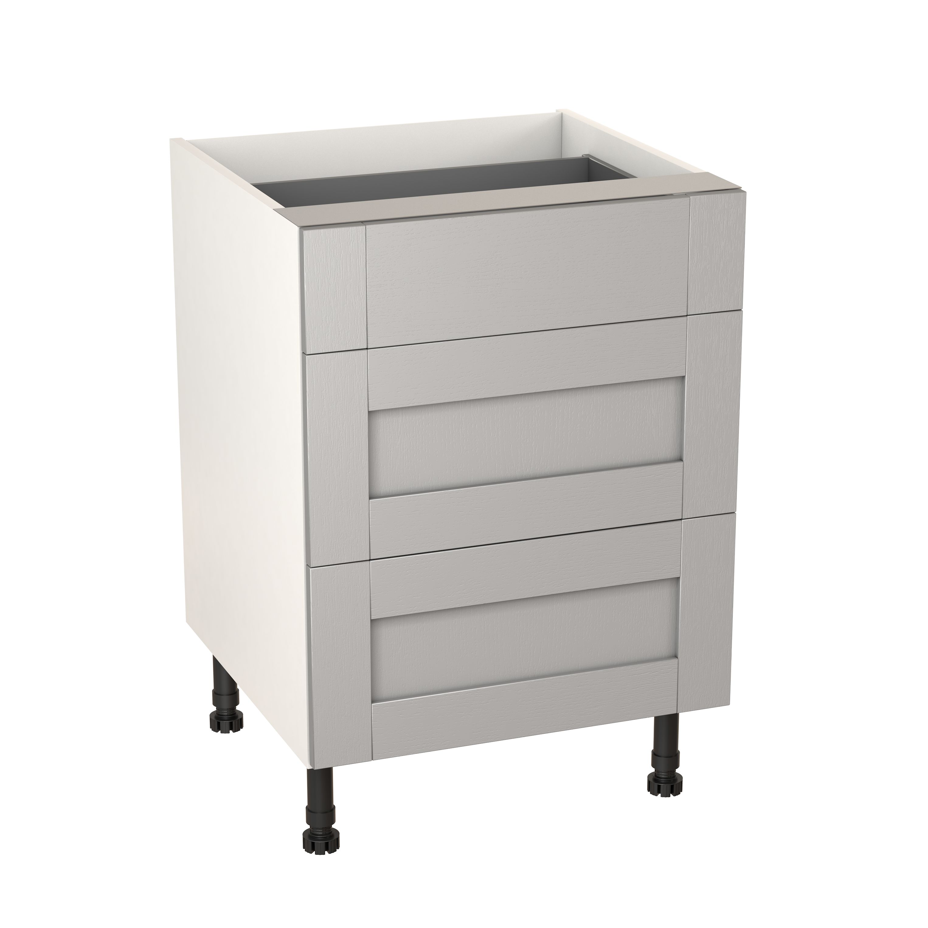 GoodHome Alpinia Matt grey wood effect 3 Drawer Set Base Kitchen cabinet (W) 600mm (H)720mm
