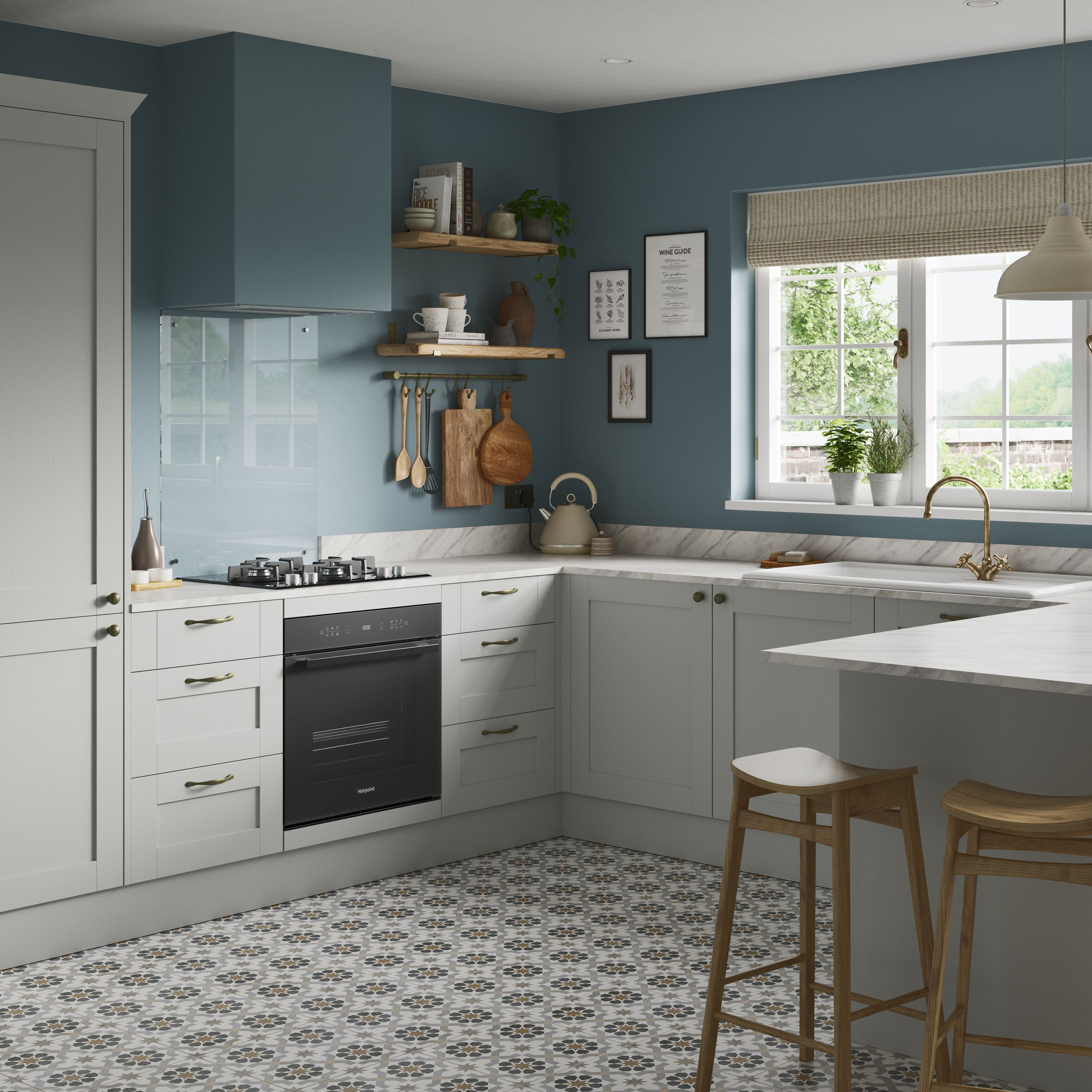 GoodHome Alpinia Matt grey wood effect Shaker 2 drawer front, bridging door & bi-fold door 800mm