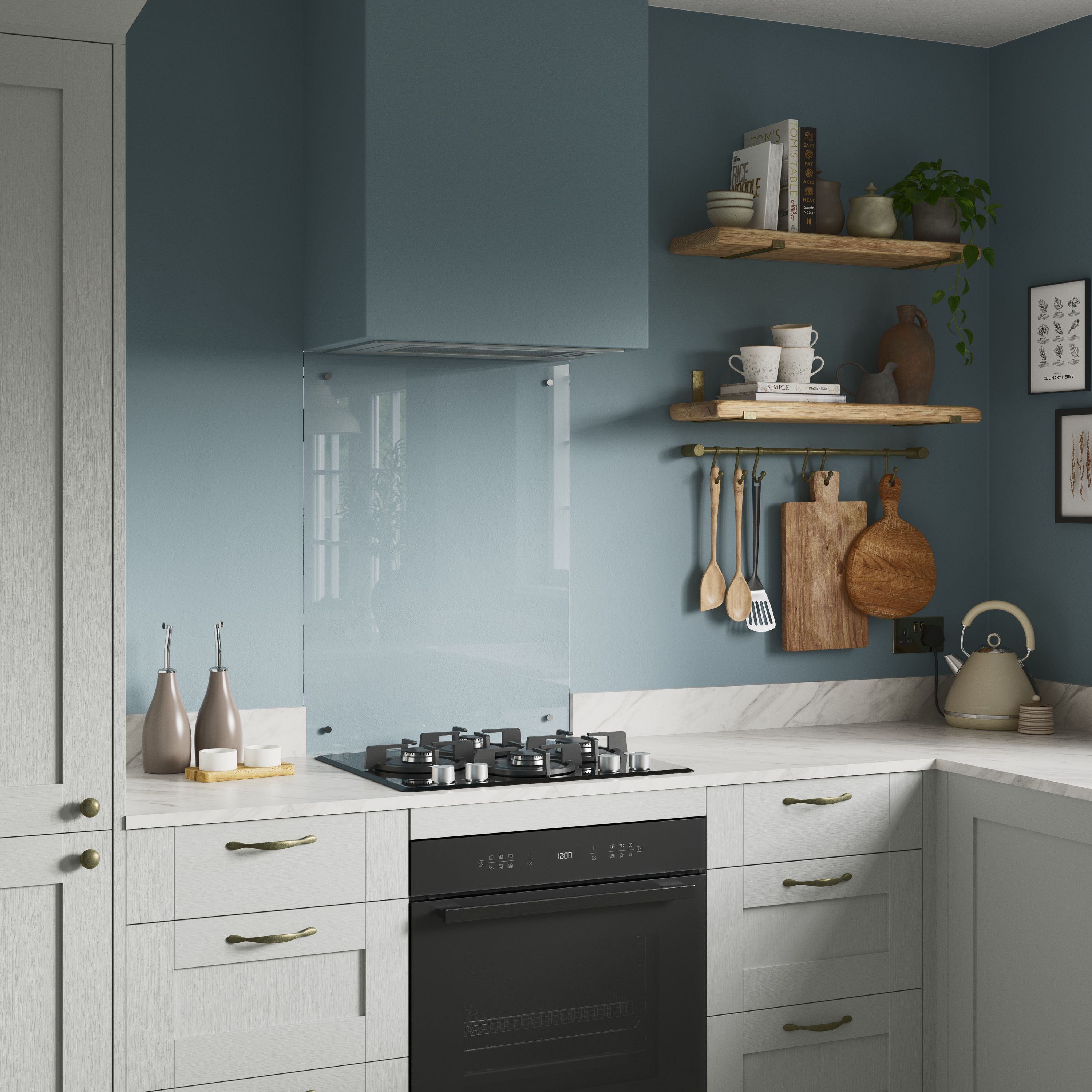 GoodHome Alpinia Matt grey wood effect Shaker 2 drawer front, bridging door & bi-fold door 800mm