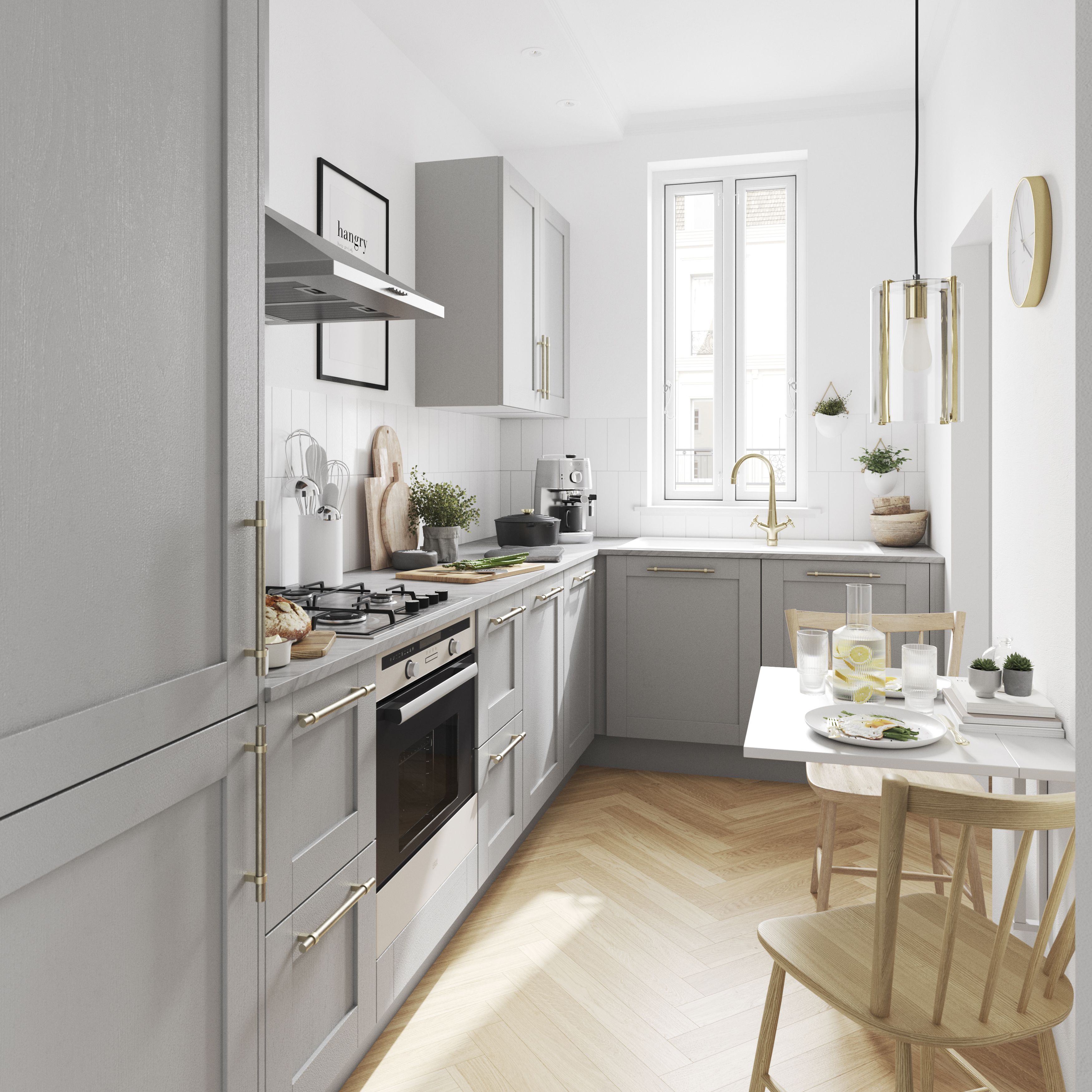 GoodHome Alpinia Matt grey wood effect Shaker 2 drawer front, bridging door & bi-fold door 800mm