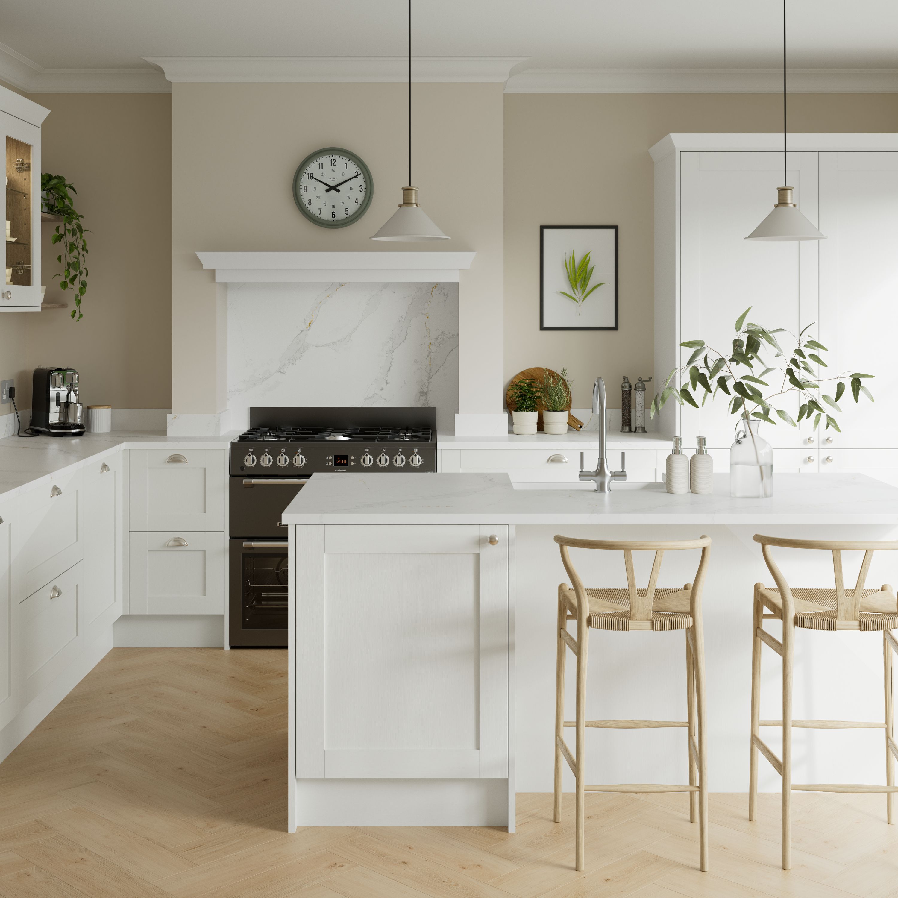 GoodHome Alpinia Matt ivory wood effect Shaker 2 drawer front, bridging door & bi-fold door 600mm
