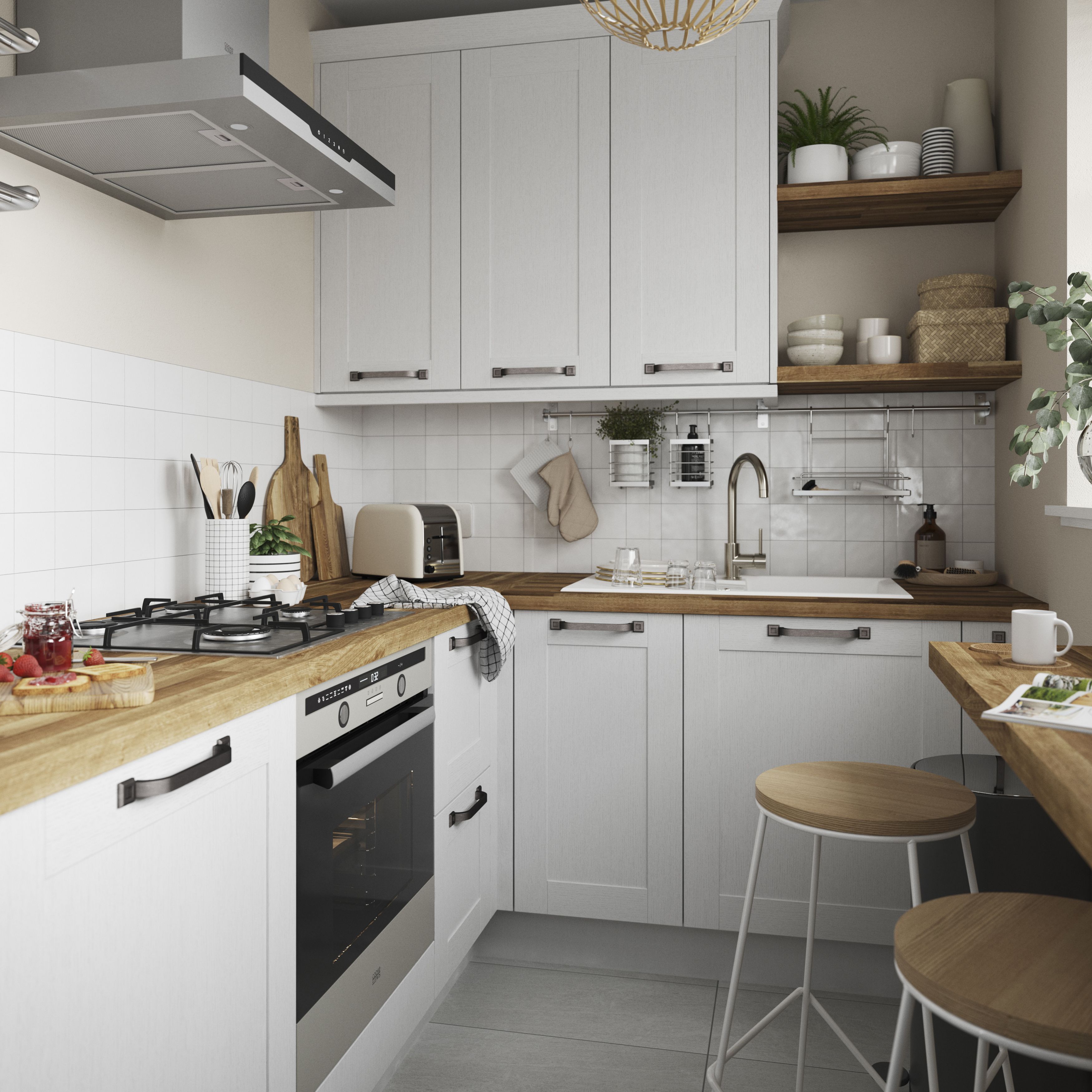 GoodHome Alpinia Matt ivory wood effect Shaker 2 drawer front, bridging door & bi-fold door 600mm