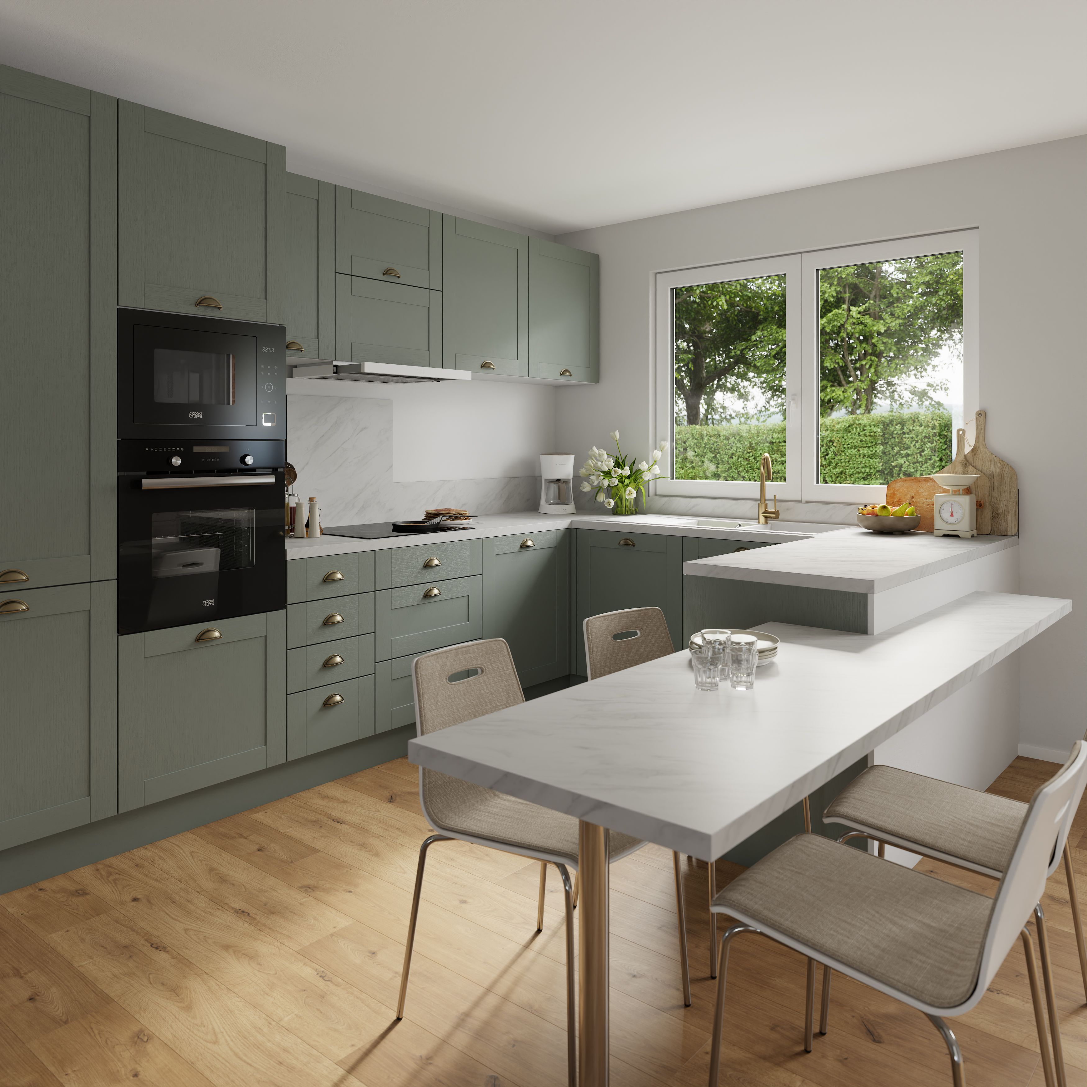 GoodHome Alpinia Matt reed green wood effect LH Standard Base Drawer end panel (H)720mm (W)570mm