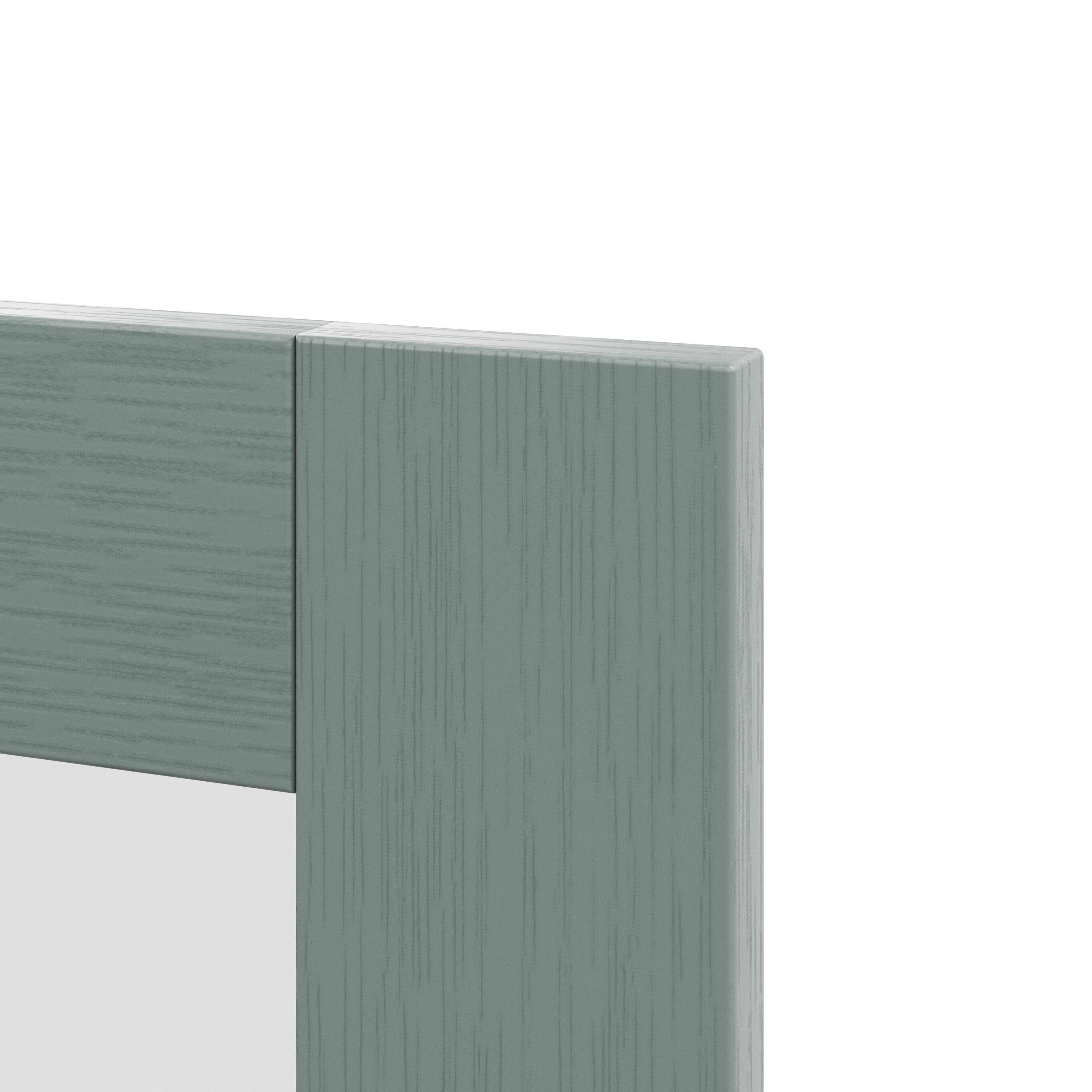 GoodHome Alpinia Matt reed green wood effect Shaker Glazed Cabinet door (W)500mm (H)715mm (T)18mm