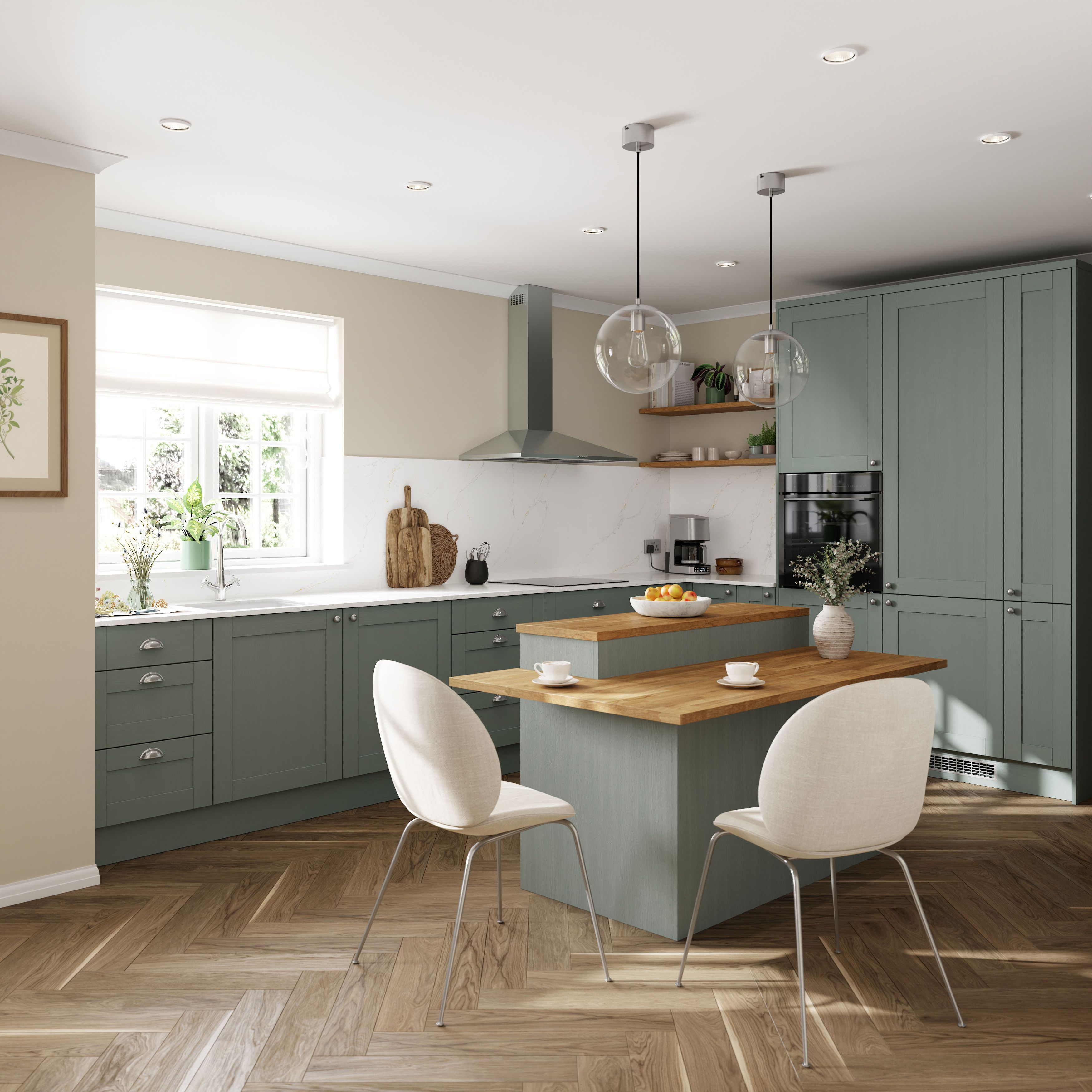 GoodHome Alpinia Matt reed green wood effect Shaker Highline Cabinet door (W)150mm (H)715mm (T)18mm