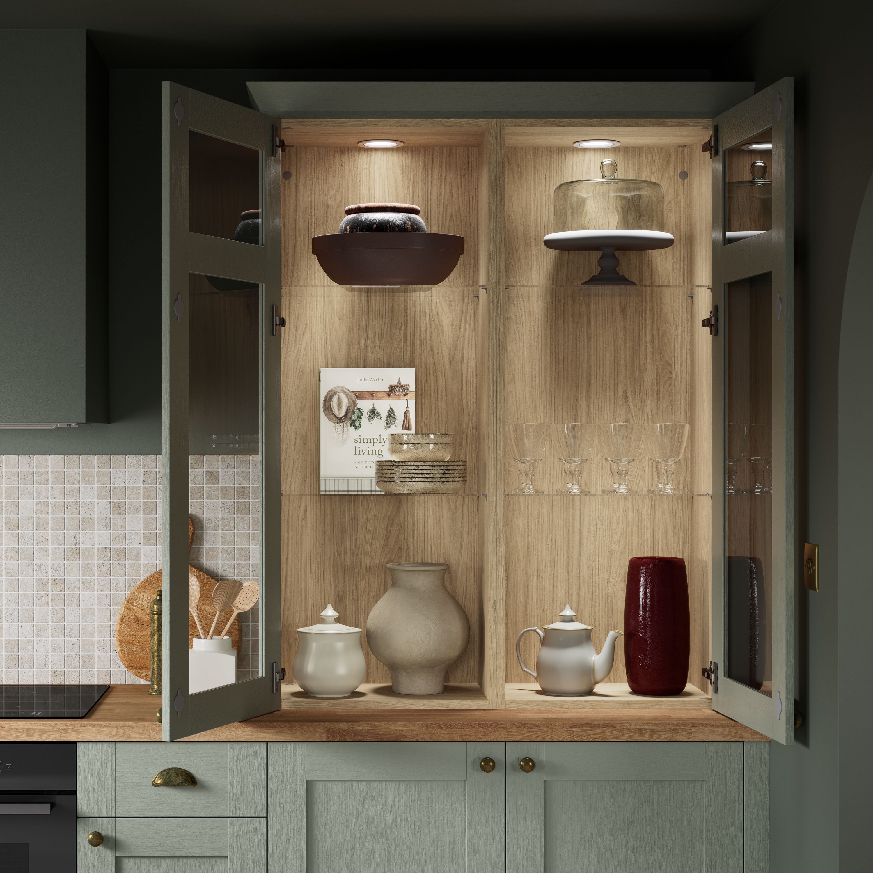 GoodHome Alpinia Matt reed green wood effect Shaker Highline Cabinet door (W)600mm (H)715mm (T)18mm