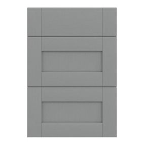 GoodHome Alpinia Matt Slate Grey Painted Wood Effect Shaker Drawer front (W)500mm, Pack of 3