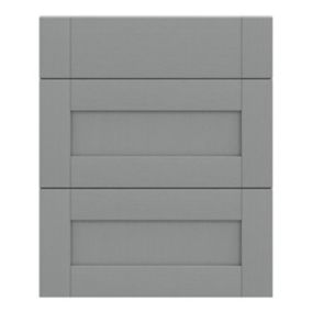 GoodHome Alpinia Matt Slate Grey Painted Wood Effect Shaker Drawer front (W)600mm, Pack of 3