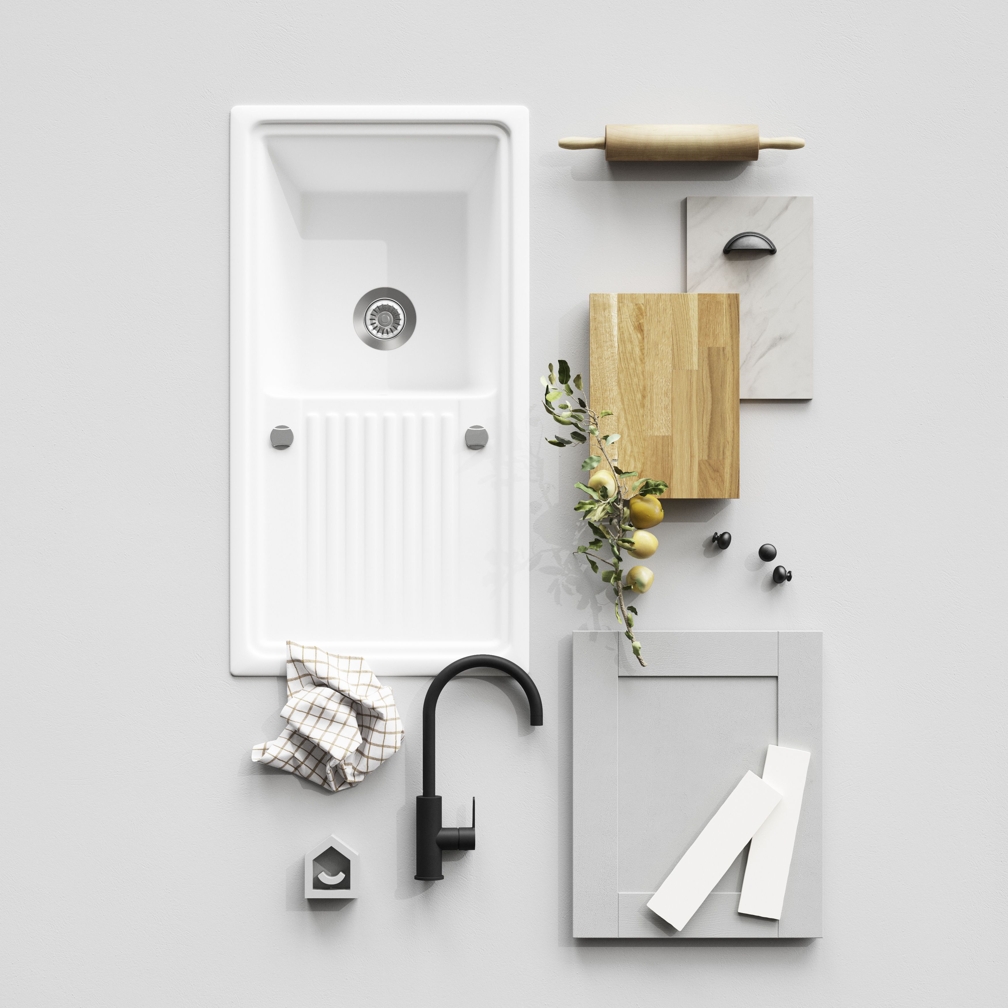GoodHome Alpinia Matt slate grey wood effect Shaker 2 drawer front, bridging door & bi-fold door 1000mm
