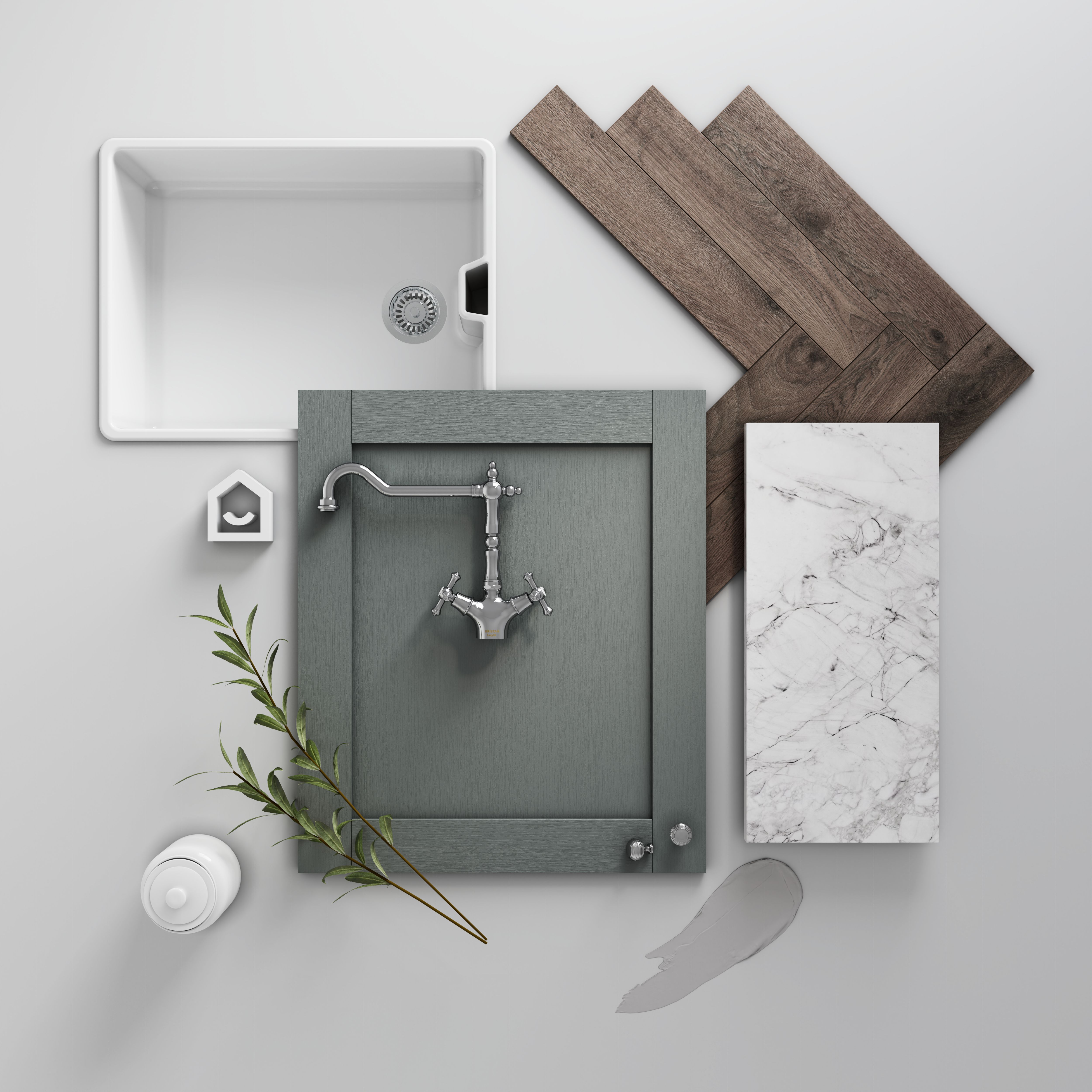 GoodHome Alpinia Matt slate grey wood effect Shaker Glazed Tall glazed Cabinet door (W)500mm (H)895mm (T)18mm