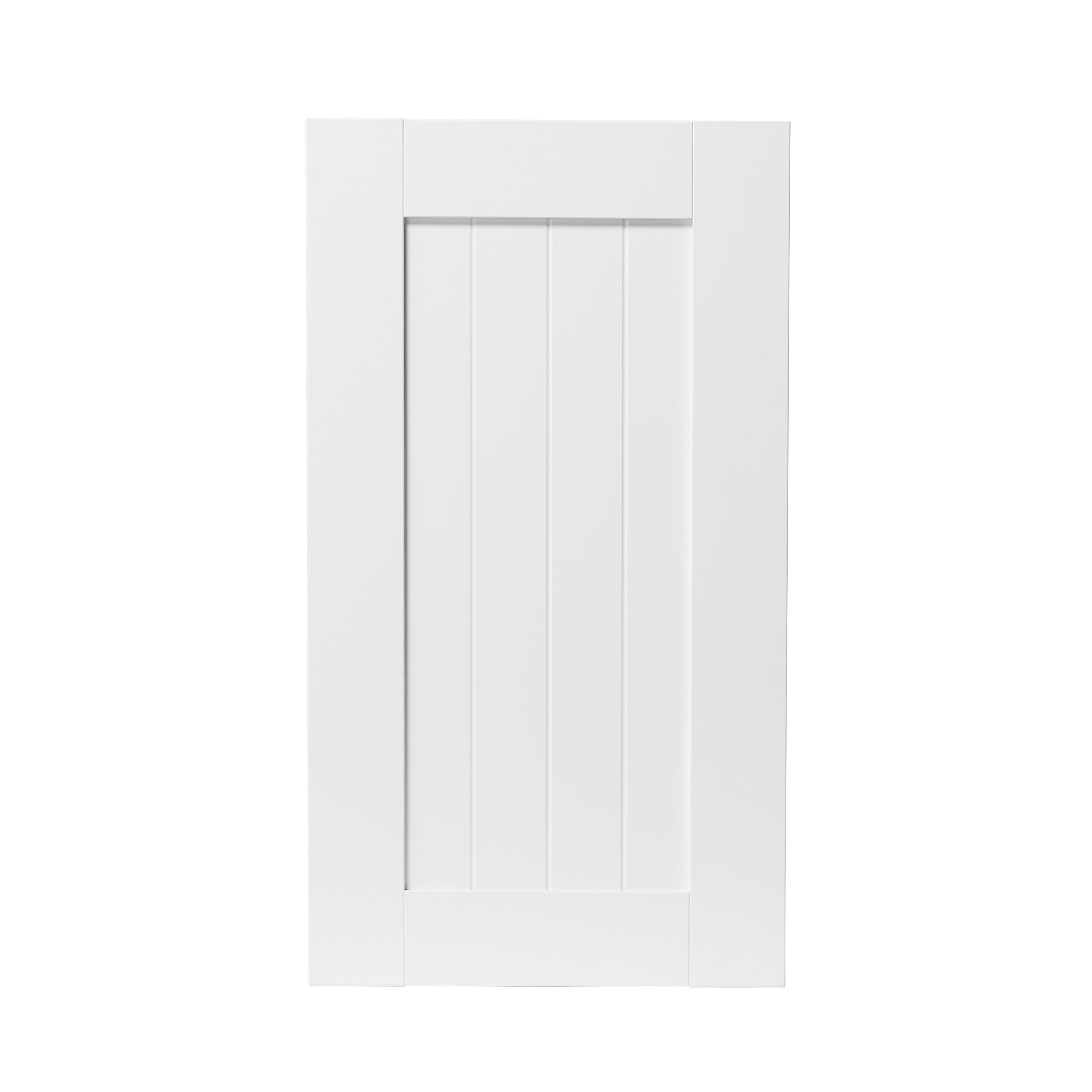 GoodHome Alpinia Matt white tongue & groove shaker Highline Cabinet door (W)400mm (H)715mm (T)18mm