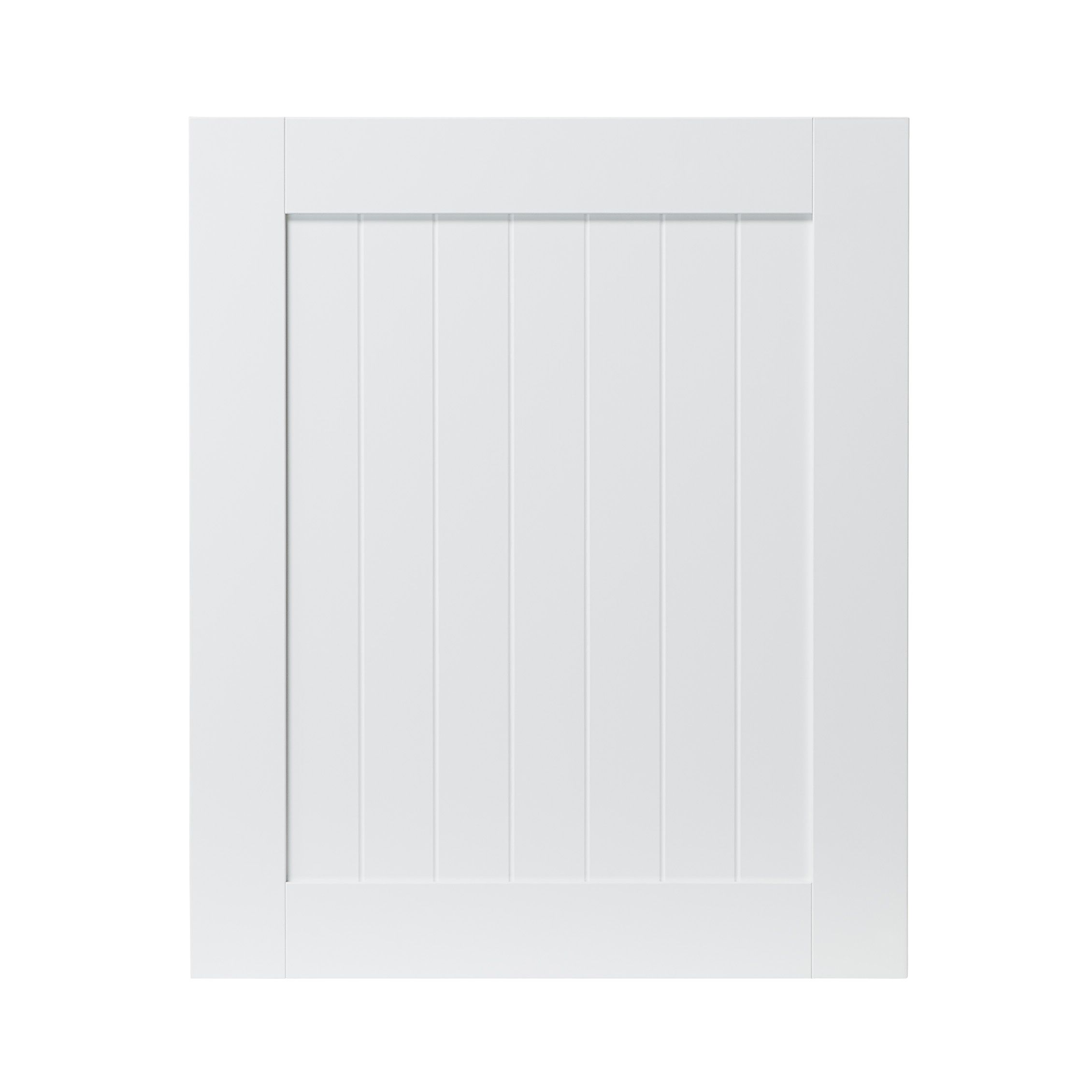 GoodHome Alpinia Matt white tongue & groove shaker Highline Cabinet door (W)600mm (H)715mm (T)18mm