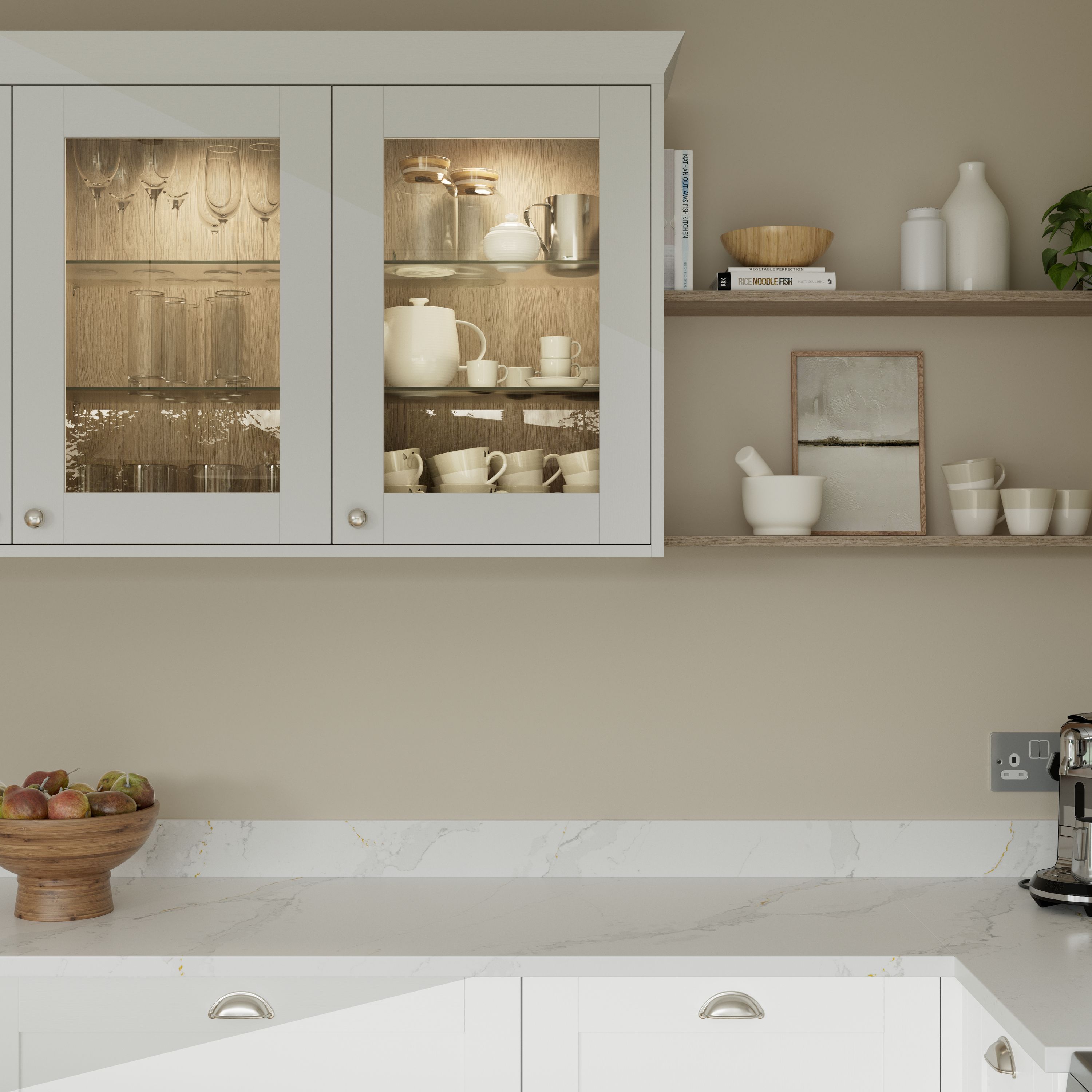 GoodHome Alpinia Painted Matt ivory wood effect Shaker Door & drawer 400mm