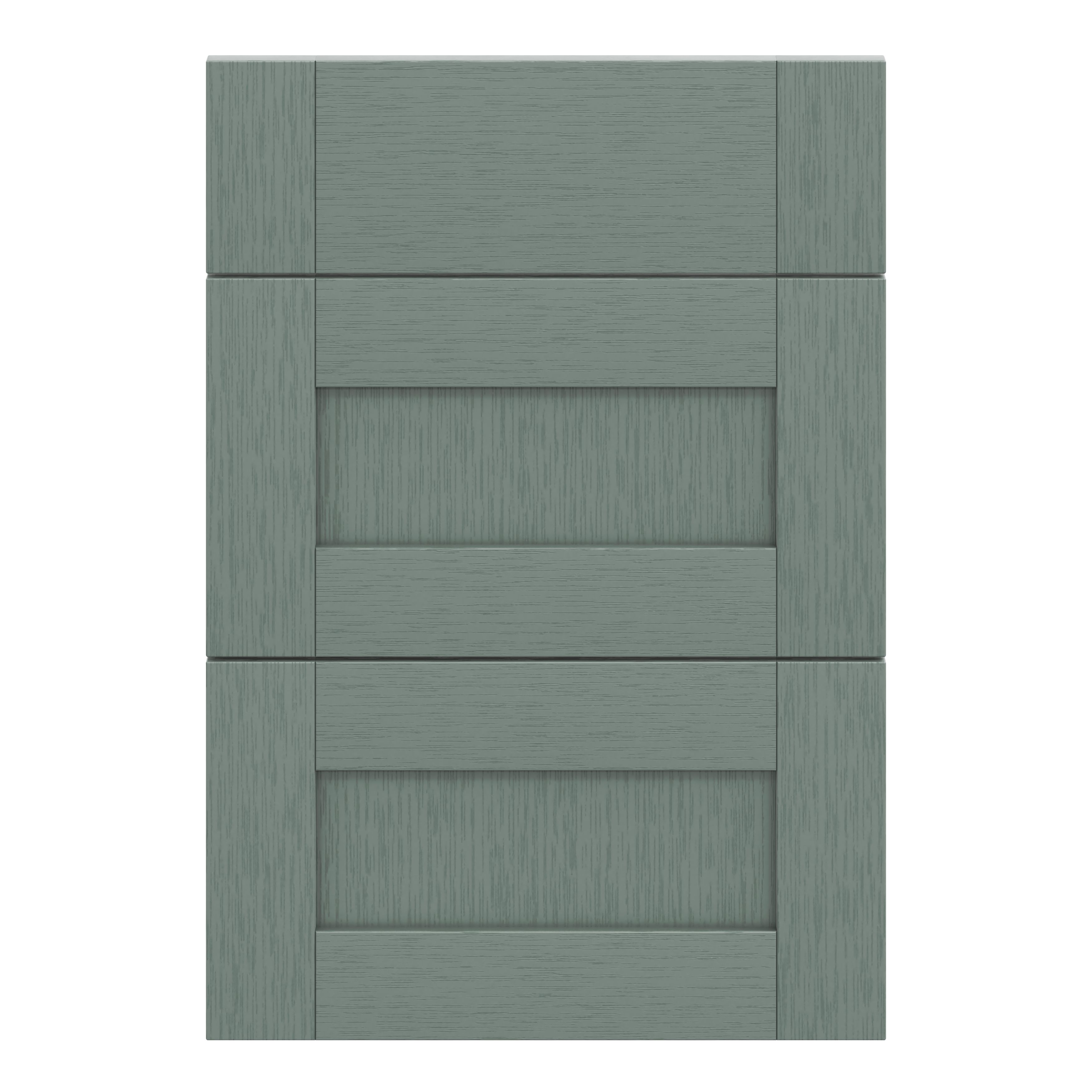 GoodHome Alpinia Painted Matt reed green wood effect 3 drawer front, Pack of 3 (H)715mm (W)497mm (T)18mm