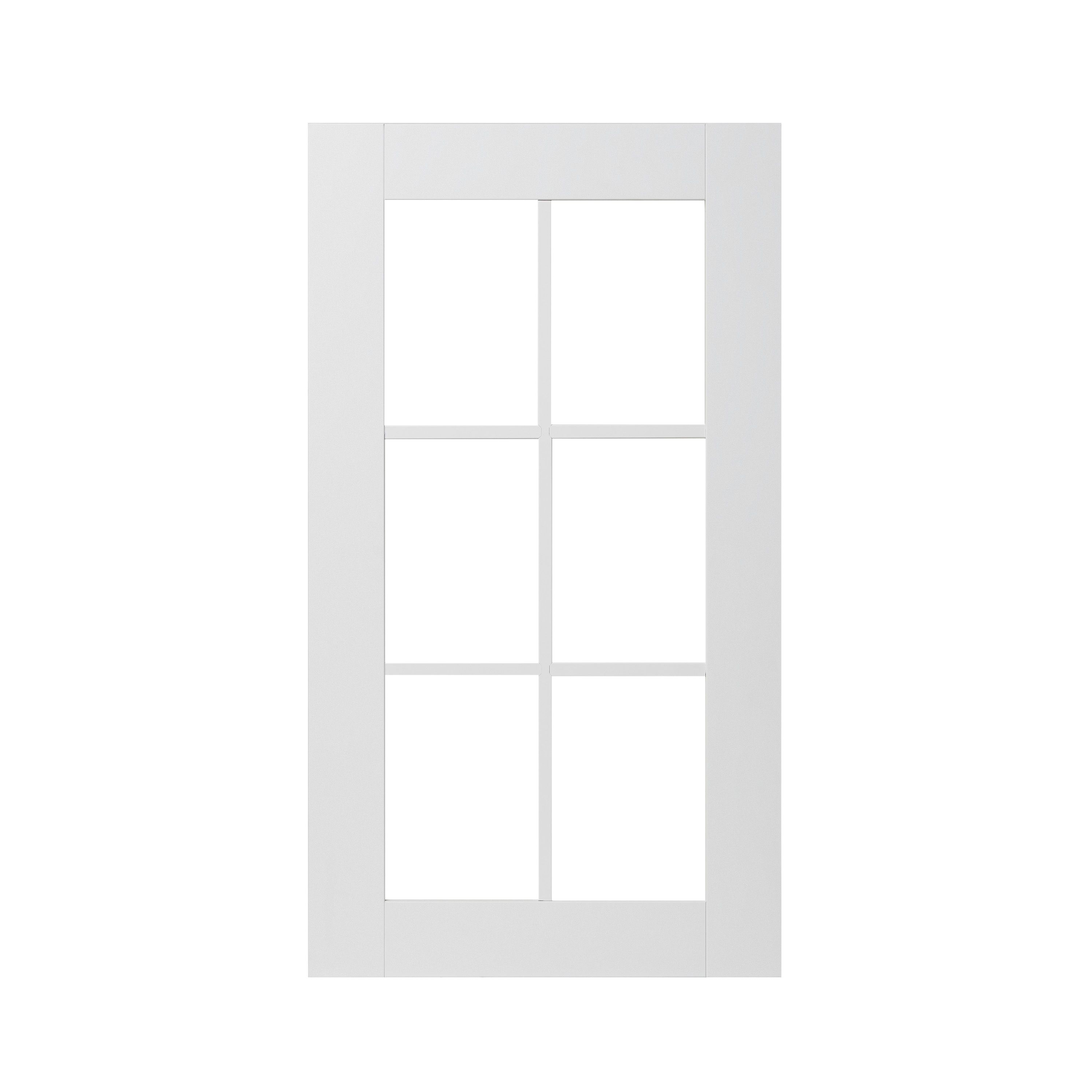 GoodHome Alpinia Tongue & groove Matt white Shaker Glazed Tall glazed Cabinet door (W)500mm (H)895mm (T)18mm