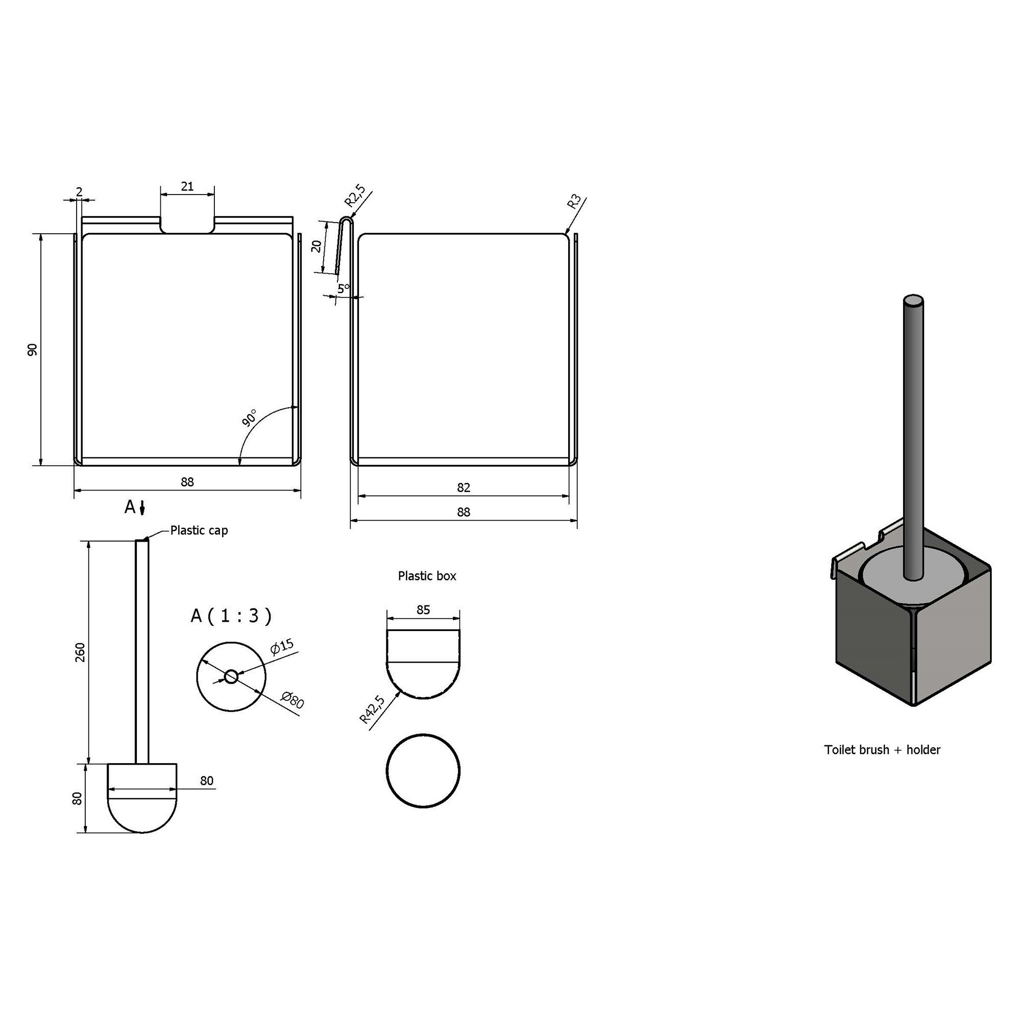 GoodHome Amantea ABS plastic, polypropylene (PP) & stainless steel Silver effect Toilet brush & holder