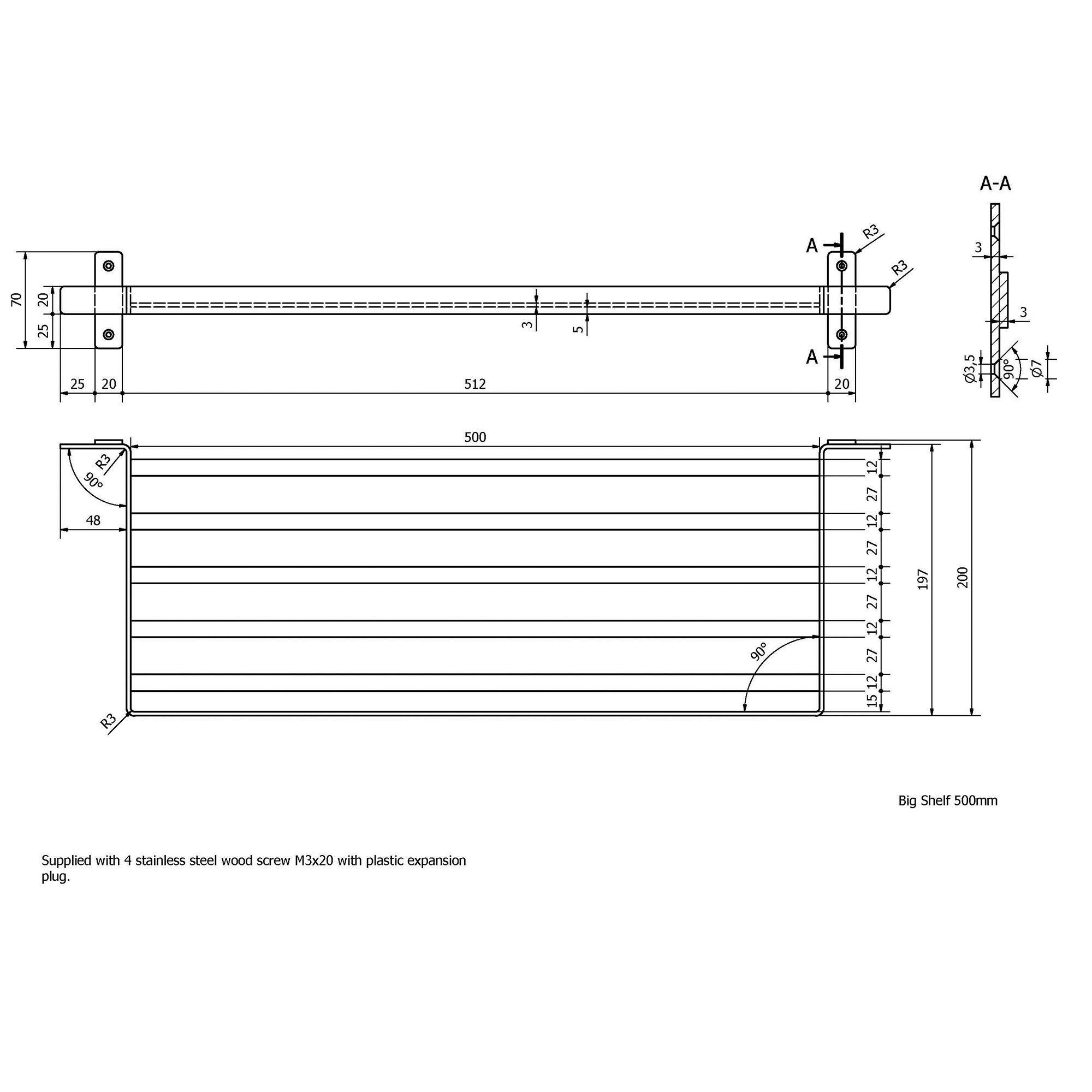 Goodhome Amantea Silver Effect Stainless Steel Shelf L 600mm D 200mm H 70mm Diy At B Q