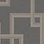 GoodHome Amfi Grey Geometric Metallic effect Textured Wallpaper