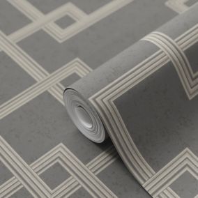 GoodHome Amfi Grey Metallic effect Geometric Textured Wallpaper
