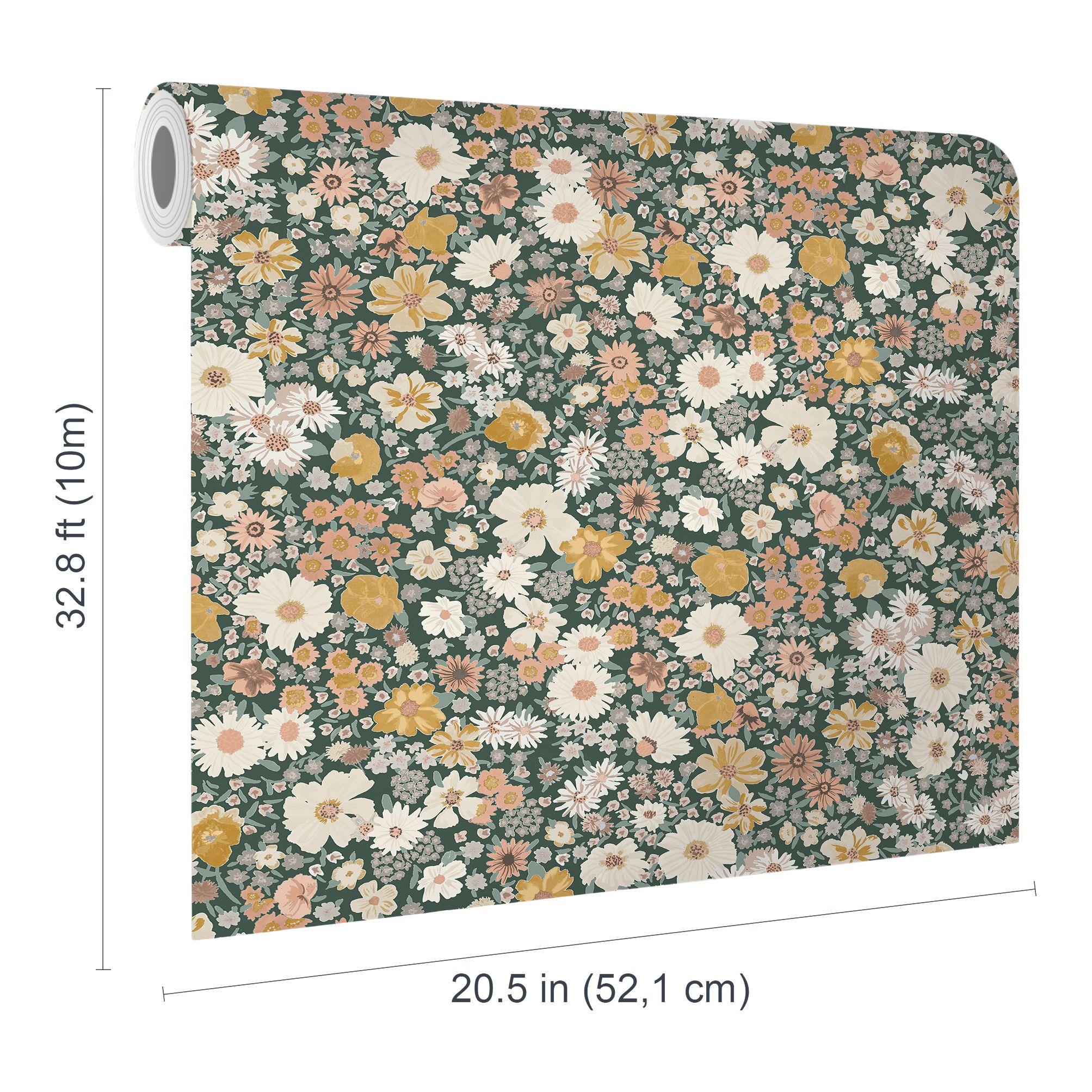 GoodHome Amity Green & Multicolour Floral Patterned Embossed Wallpaper