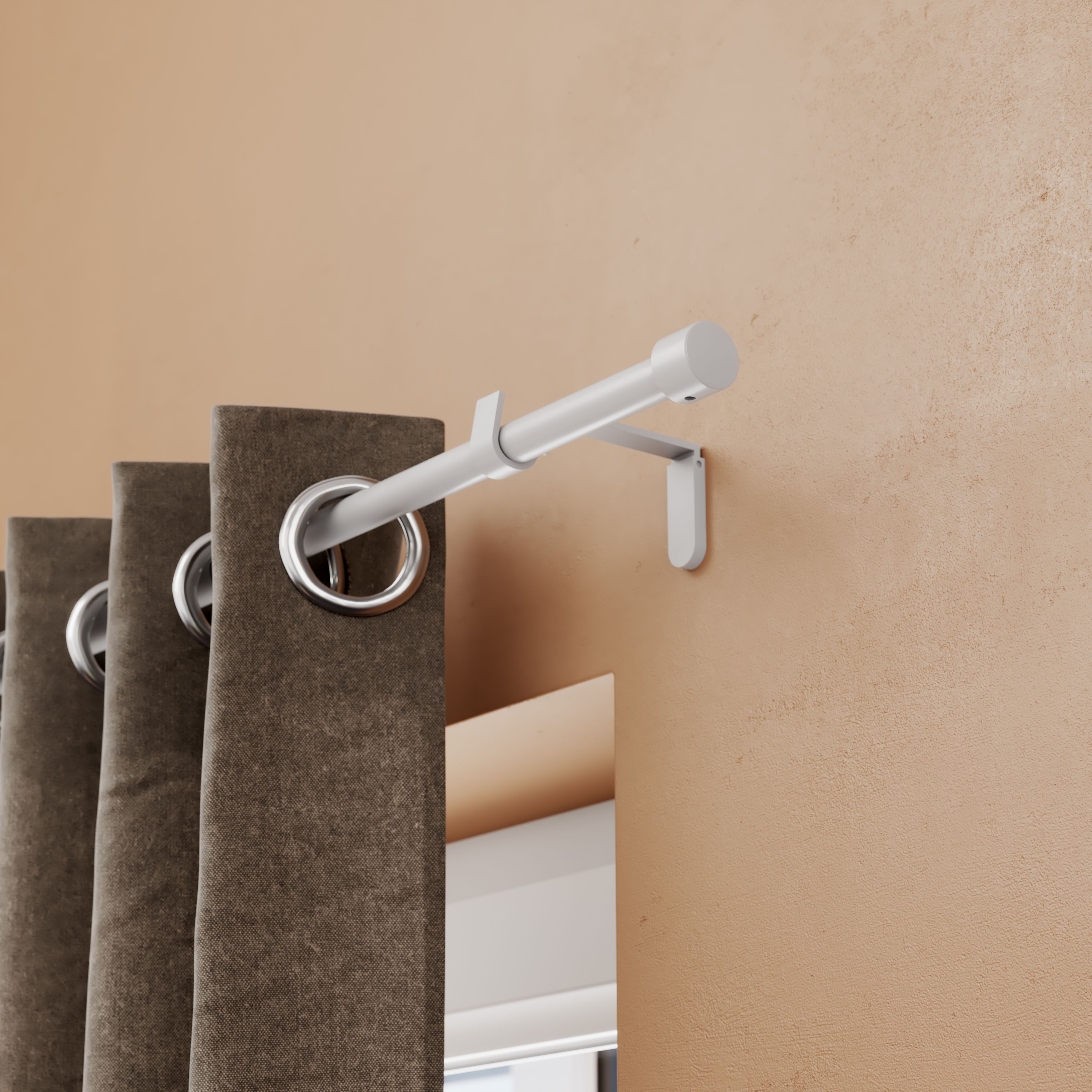 GoodHome Anafi Matt White Extendable Cap Single curtain pole set Set, (L)1200mm-2100mm (Dia)19mm