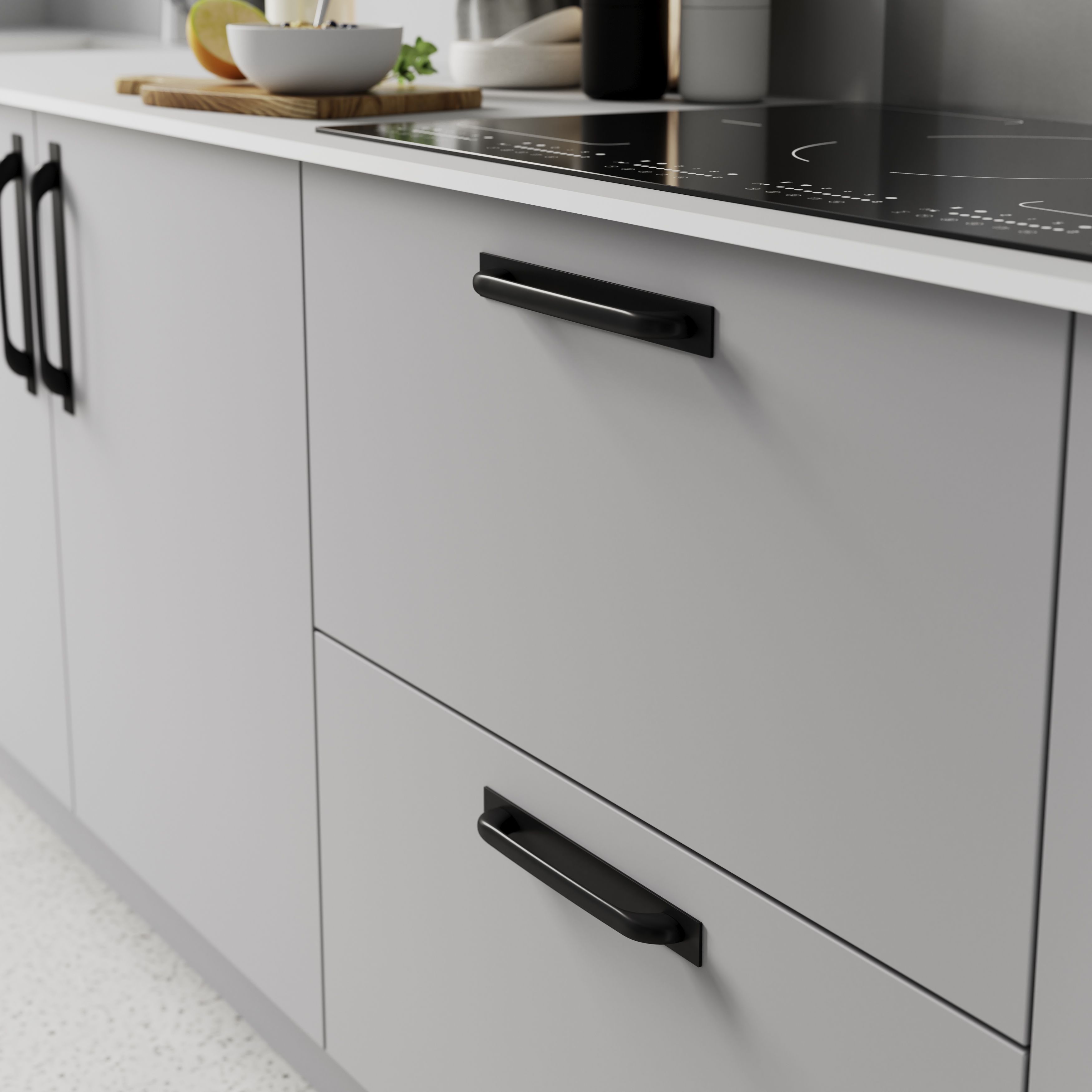 GoodHome Anardana Matt Black Kitchen cabinets Straight Pull Handle (L)25.7cm (D)2mm