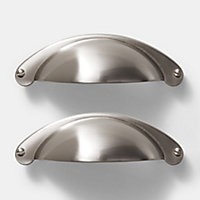 GoodHome Ancho Brushed Silver Nickel effect Cup Kitchen cabinets Handle (L)103mm (H)32mm, Pack of 2