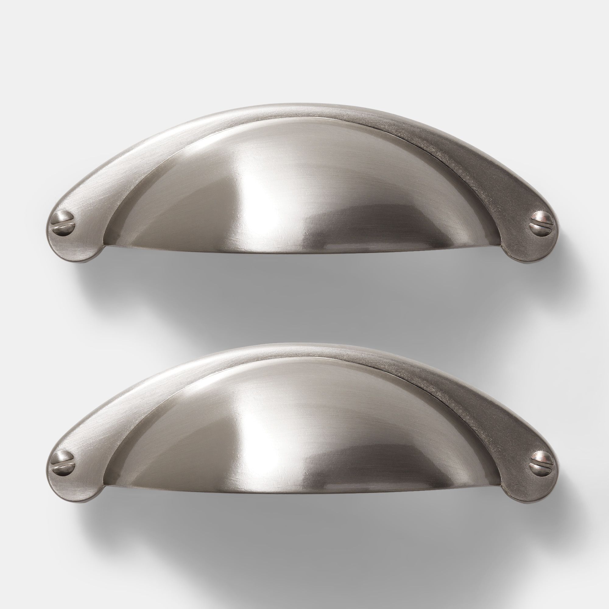 GoodHome Ancho Brushed Silver Nickel effect Cup Kitchen cabinets Handle (L)103mm (H)32mm, Pack of 2