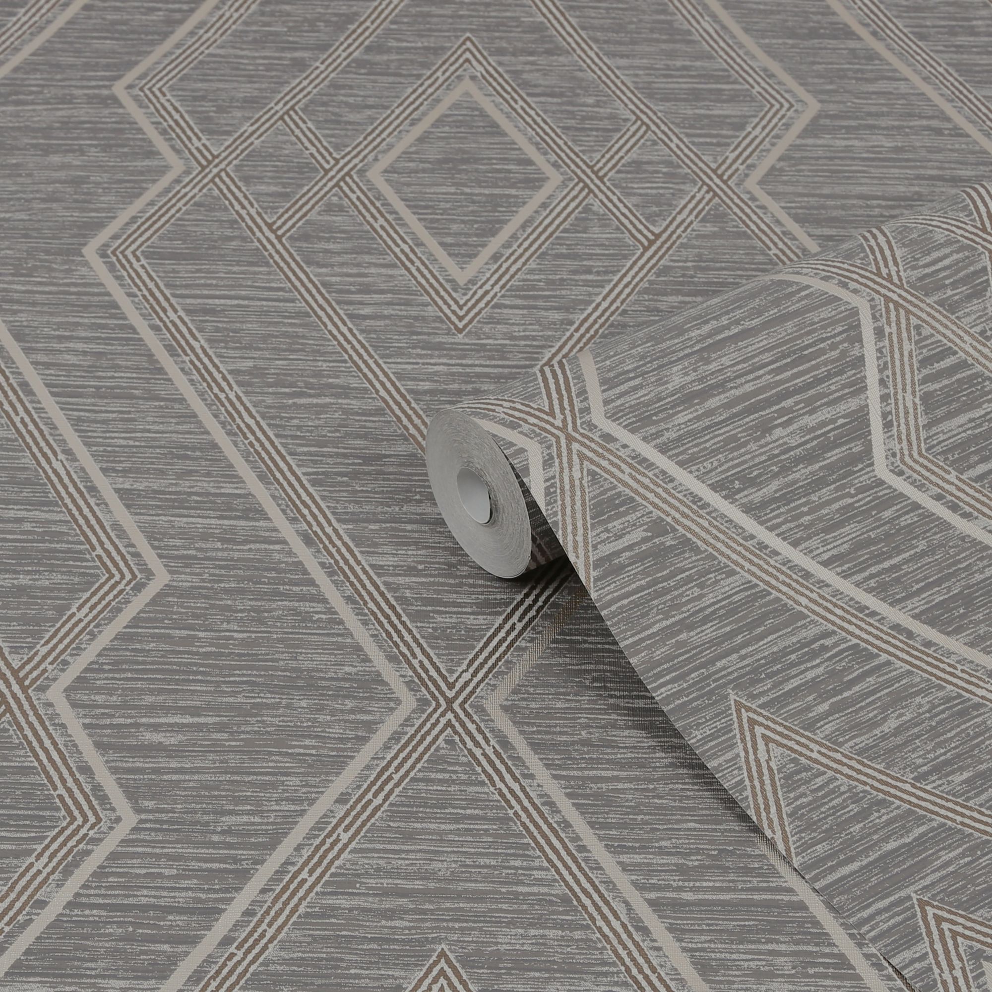 GoodHome Andal Grey Geometric Metallic effect Textured Wallpaper Sample