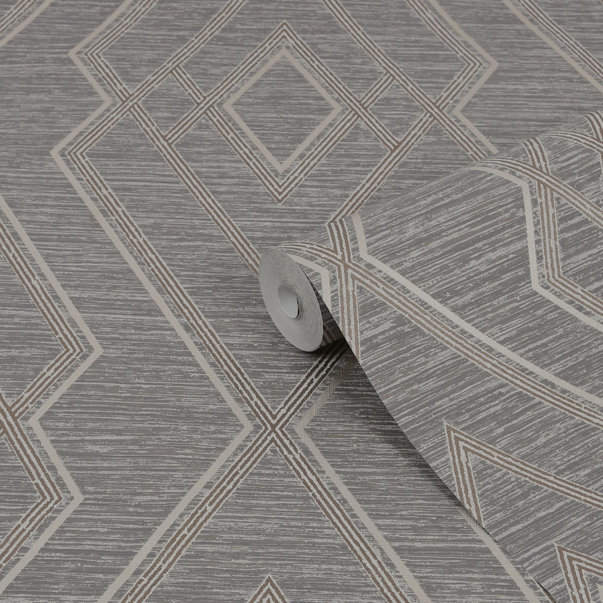 GoodHome Andal Grey Metallic effect Geometric Textured Wallpaper Sample