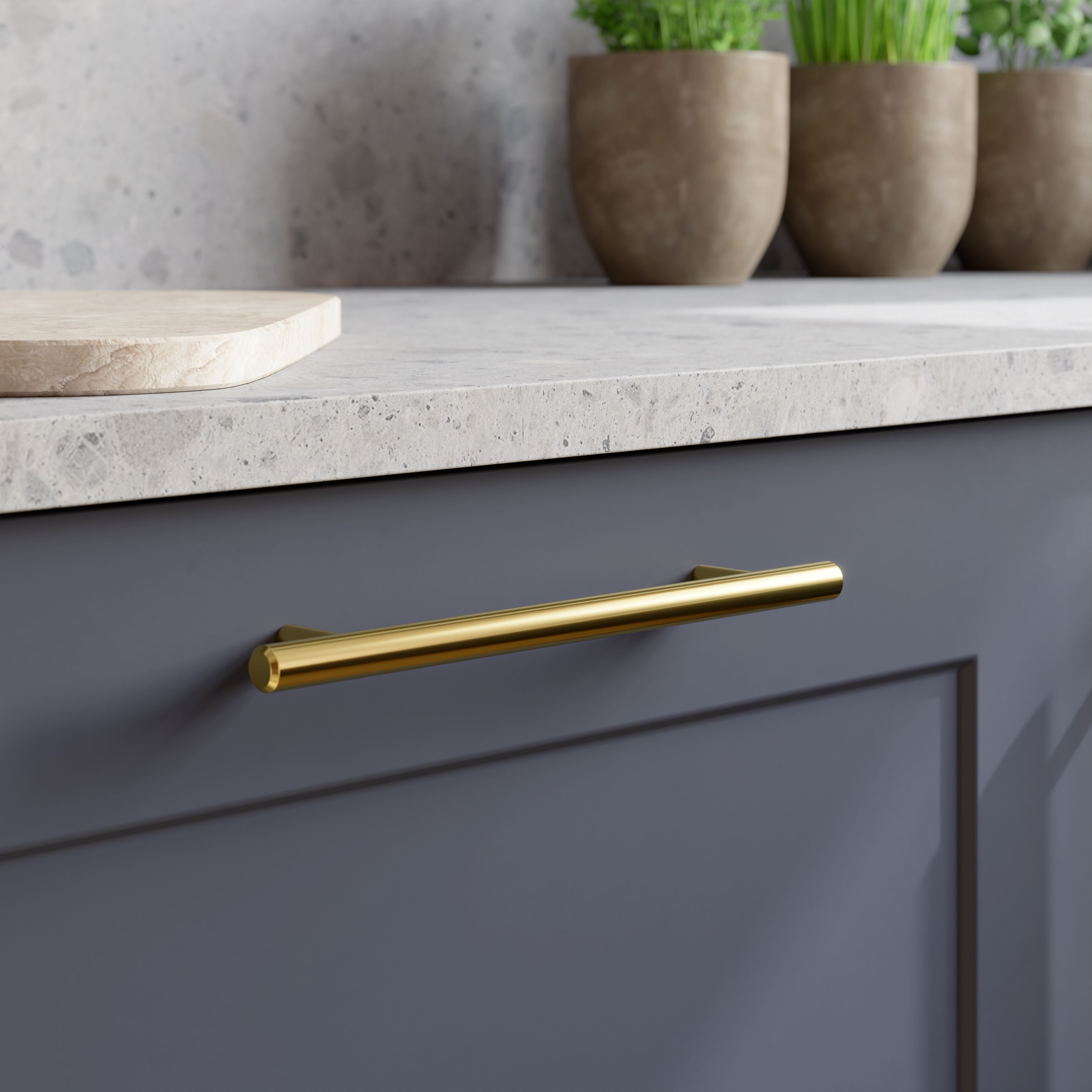 GoodHome Annatto Brass effect Kitchen cabinets Bar Pull Handle, (L)220mm x (D)32mm, Pack of 2