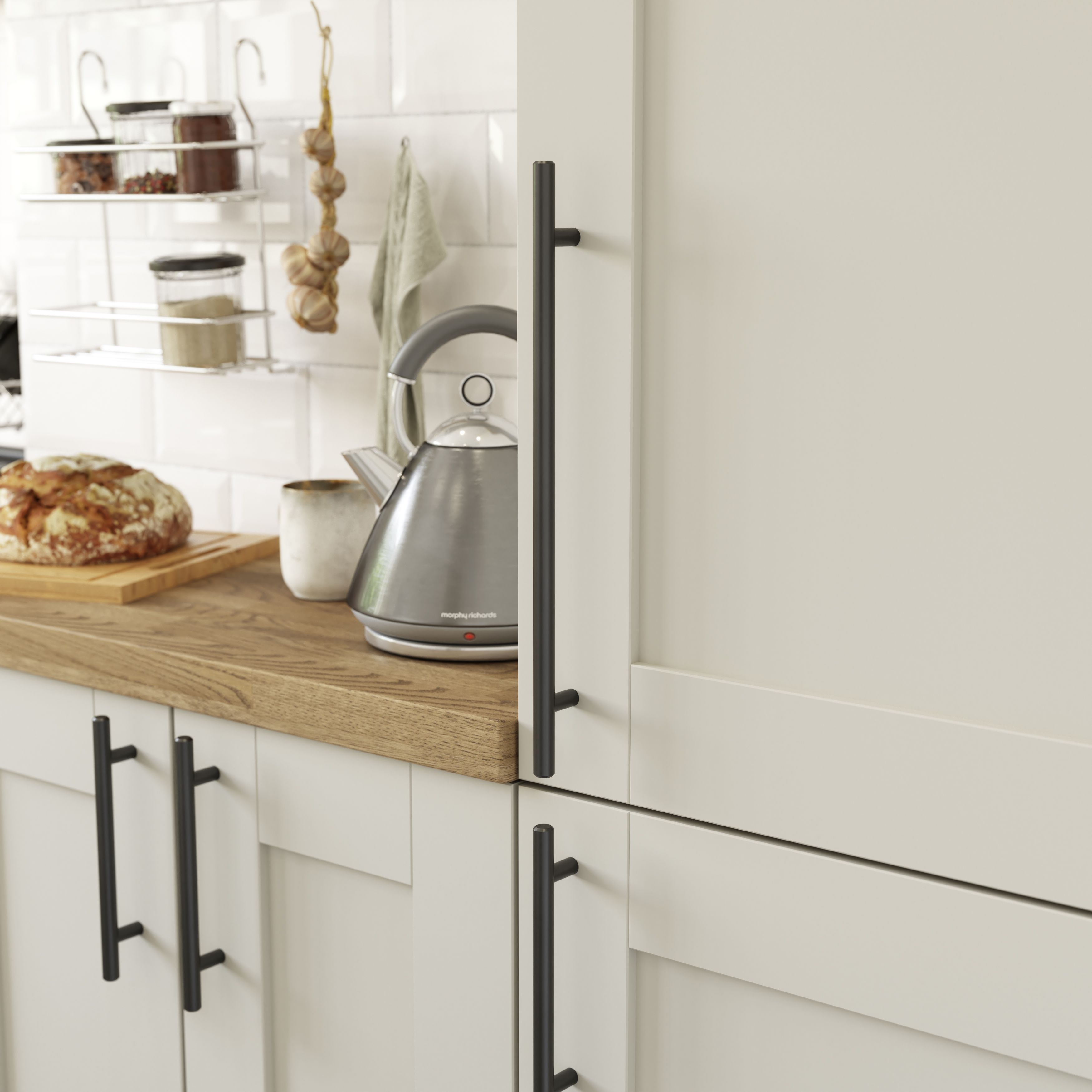GoodHome Annatto Matt Black Kitchen Cabinet Bar Pull Handle, (L)336mm x (D)32mm, Pack of 2