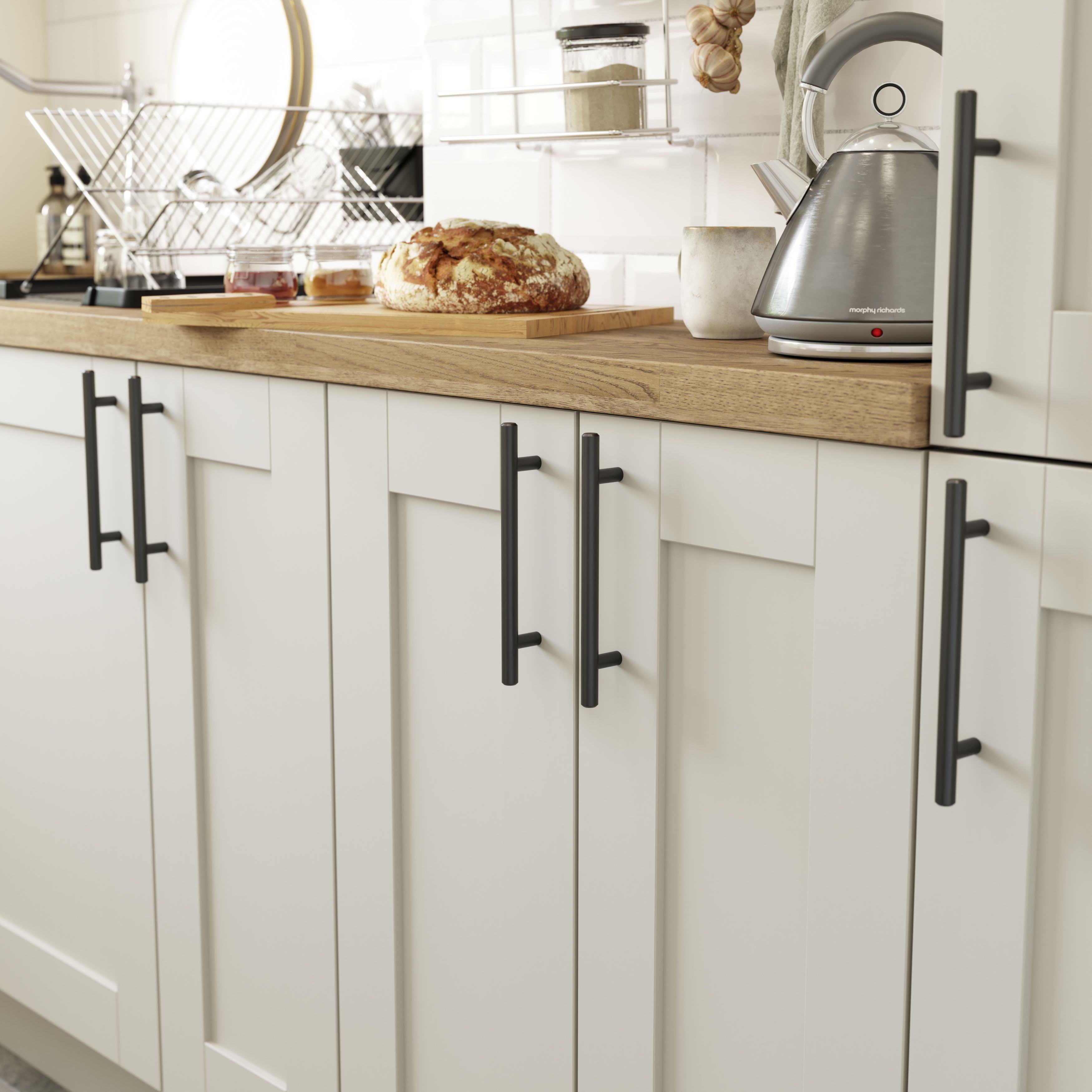 GoodHome Annatto Matt Black Kitchen cabinets Bar Pull Handle, (L)188mm x (D)32mm, Pack of 2