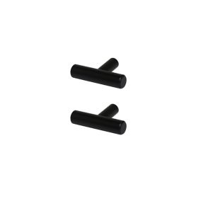 GoodHome Annatto Matt Black Powder-coated T-shaped Pull Kitchen cabinets Handle (L)50mm (H)12mm, Pack of 2