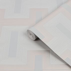 GoodHome Anor Light grey Geometric Metallic effect Textured Wallpaper