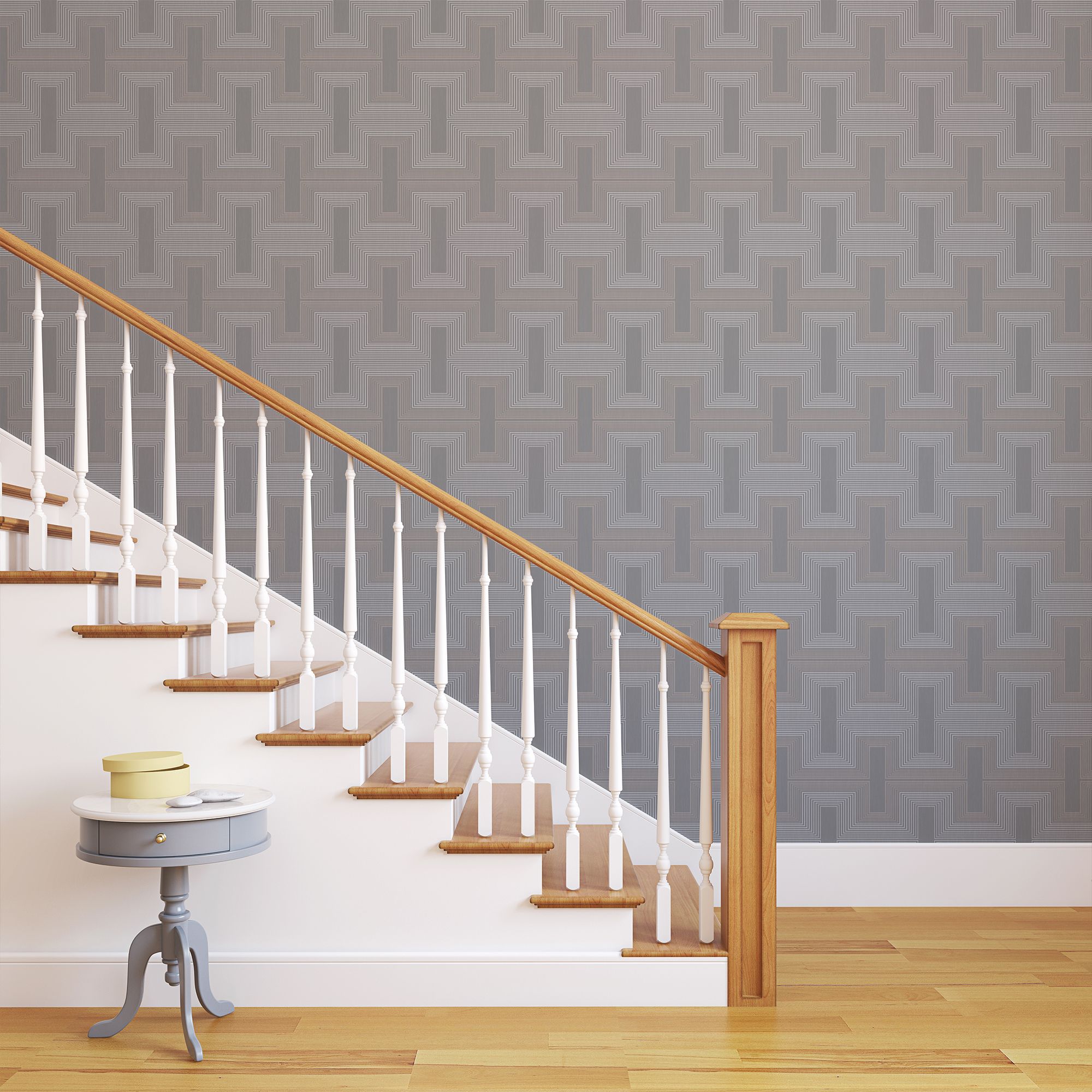 GoodHome Anor Light grey Metallic effect Geometric Textured Wallpaper