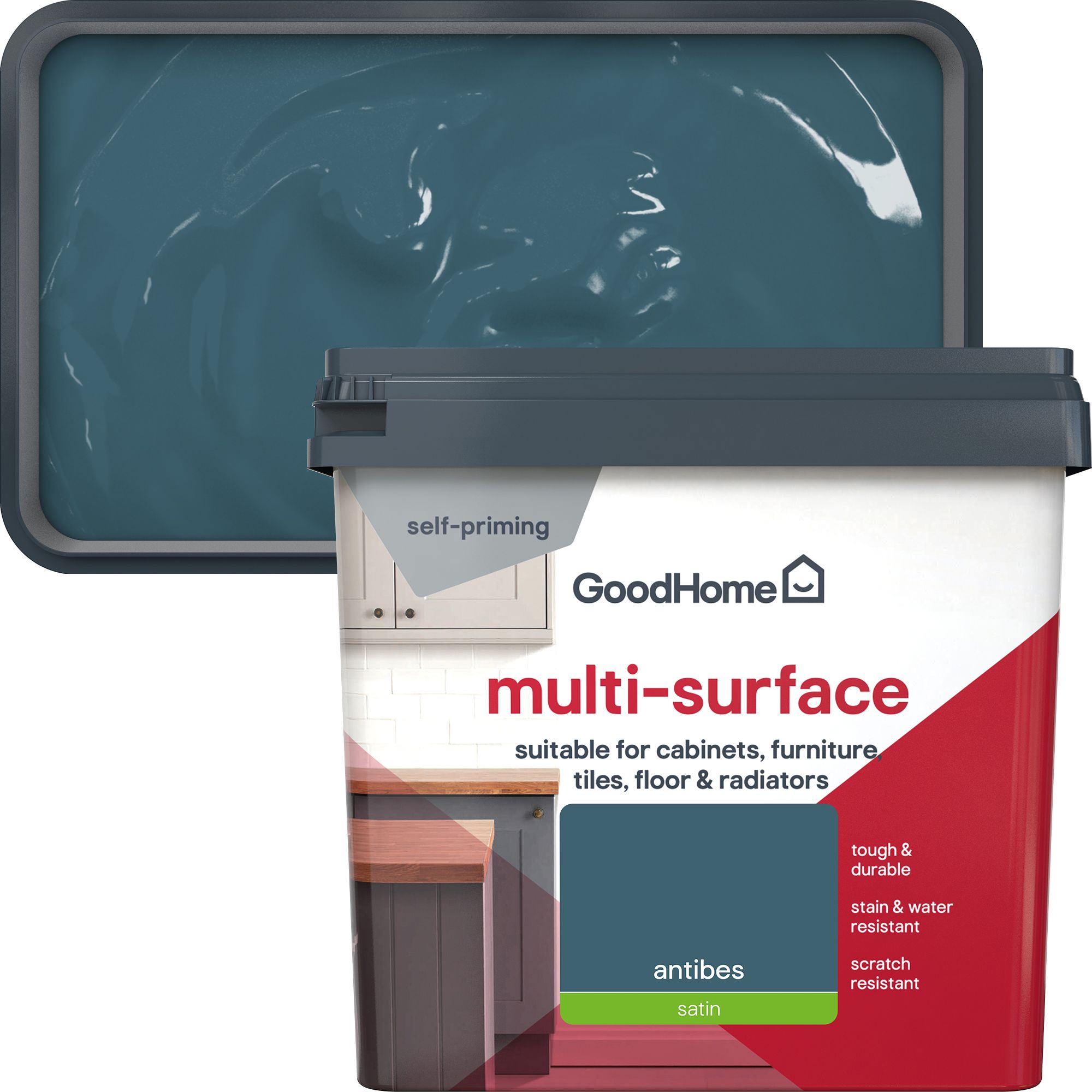 GoodHome Antibes Satin Multi-surface paint, 750ml