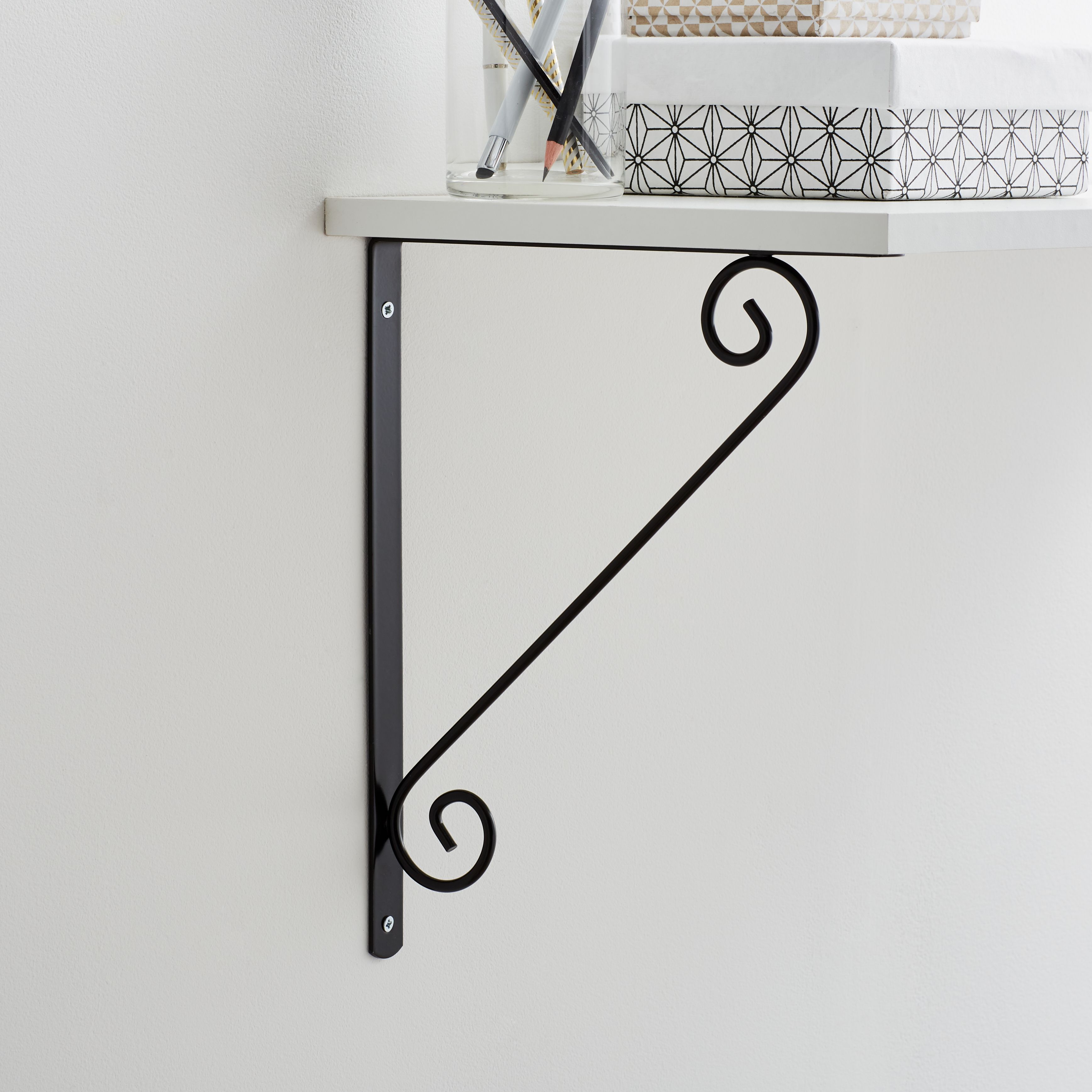 GoodHome Antik Black Antique effect Steel Shelving bracket (H)150mm (D)200mm
