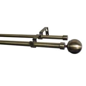 GoodHome Antiki Antique brass effect Extendable Ball Double pole Set, (L)1200mm-2100mm (Dia)19mm