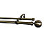 GoodHome Antiki Satin Gold Antique brass effect Extendable Ball Double curtain pole set Set, (L)1200mm-2100mm (Dia)19mm