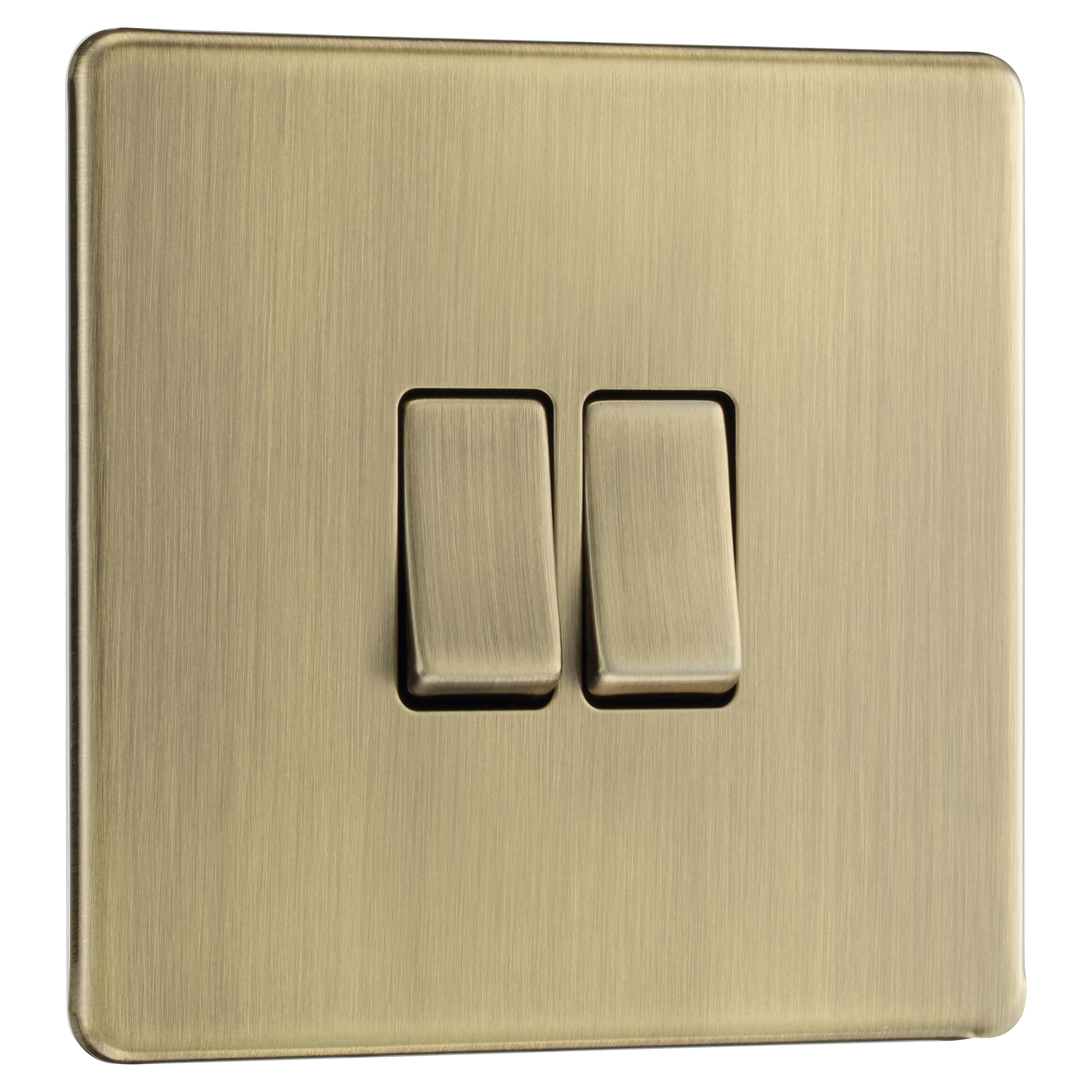GoodHome Antique Brass effect 20A 2 way, 2 gang Screwless Light switch ...