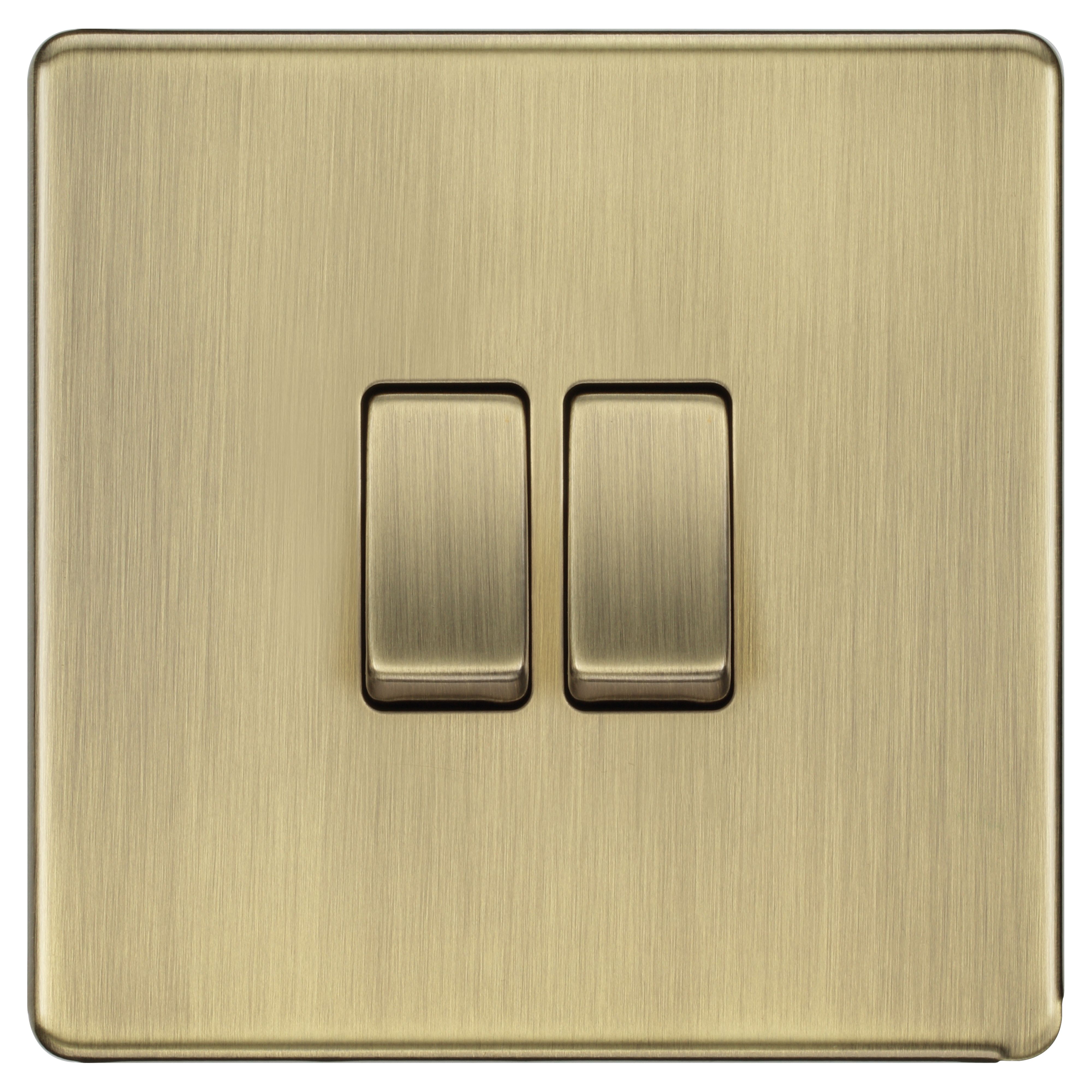 GoodHome Antique Brass effect 20A 2 way, 2 gang Screwless Light switch ...