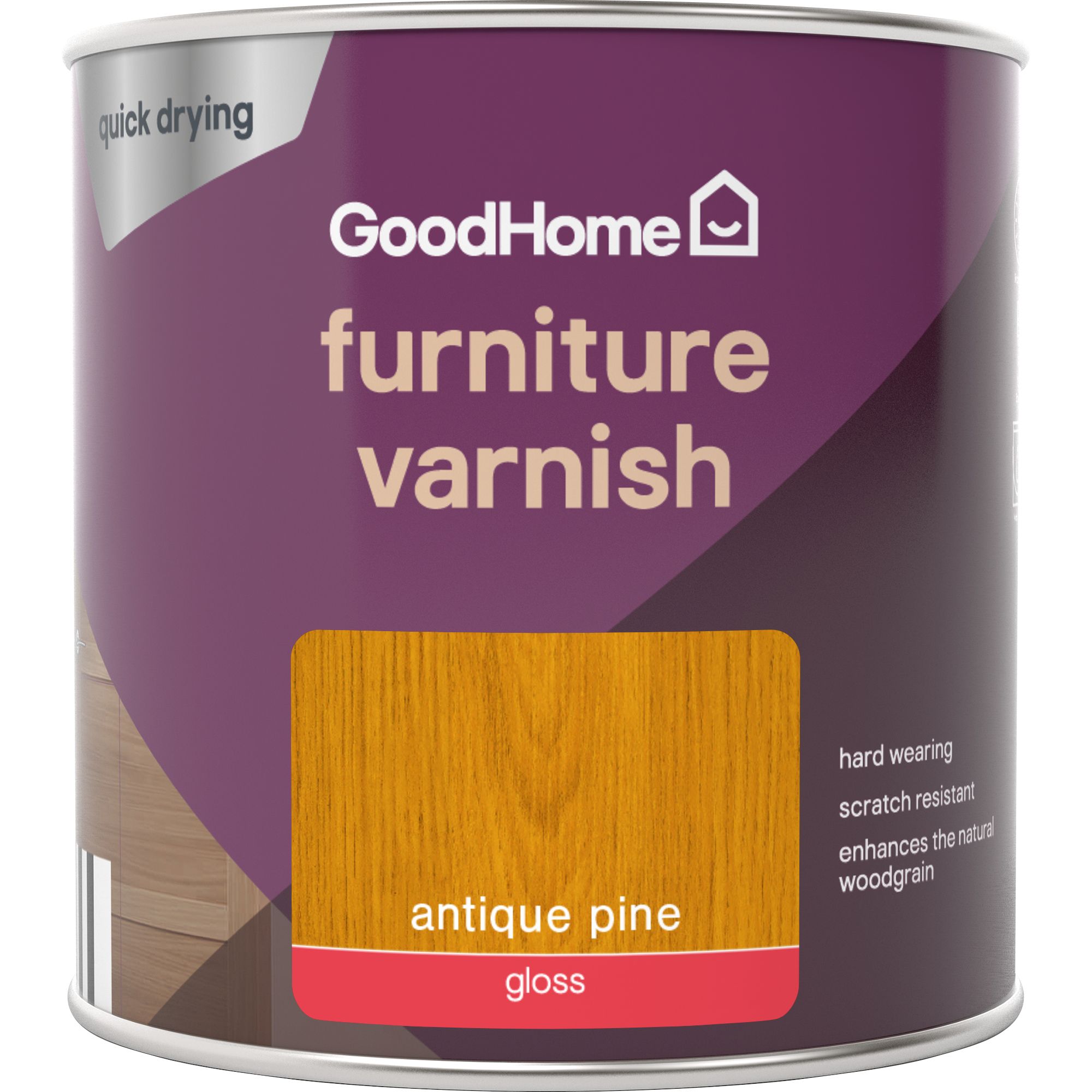 GoodHome Antique Pine Gloss Multi-surface Furniture Wood varnish, 250ml