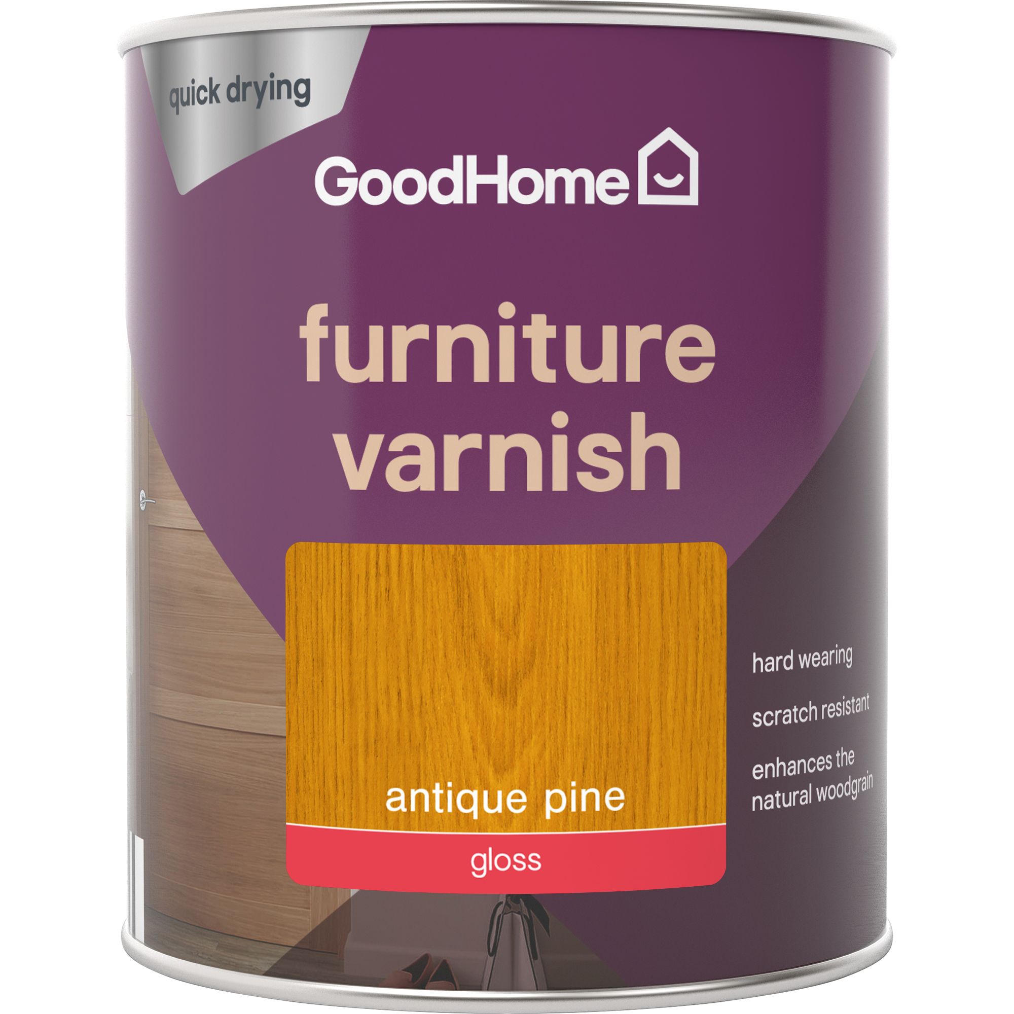 GoodHome Antique Pine Gloss Multi-surface Furniture Wood varnish, 750ml