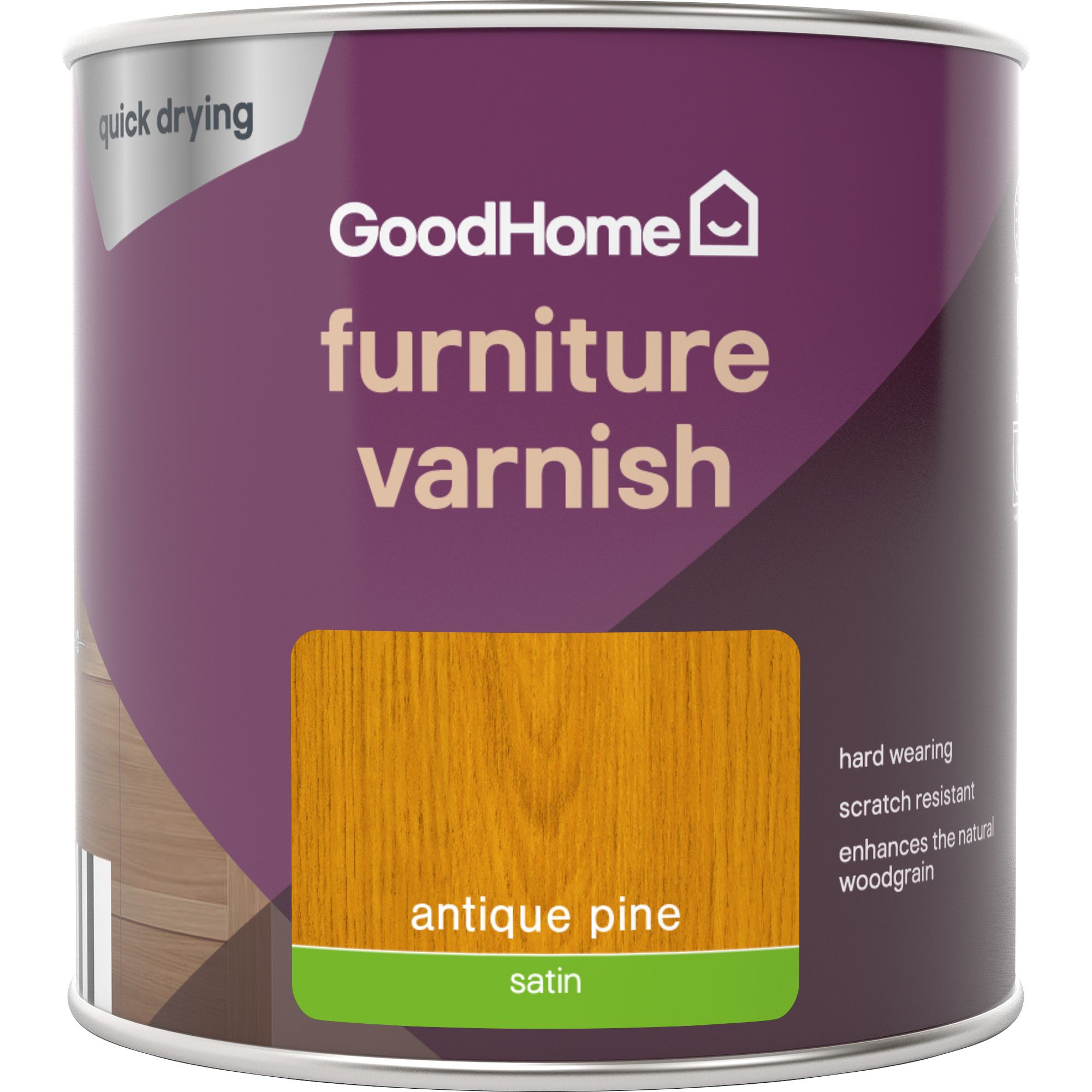 GoodHome Antique Pine Satin Multisurface Furniture Wood varnish, 250ml