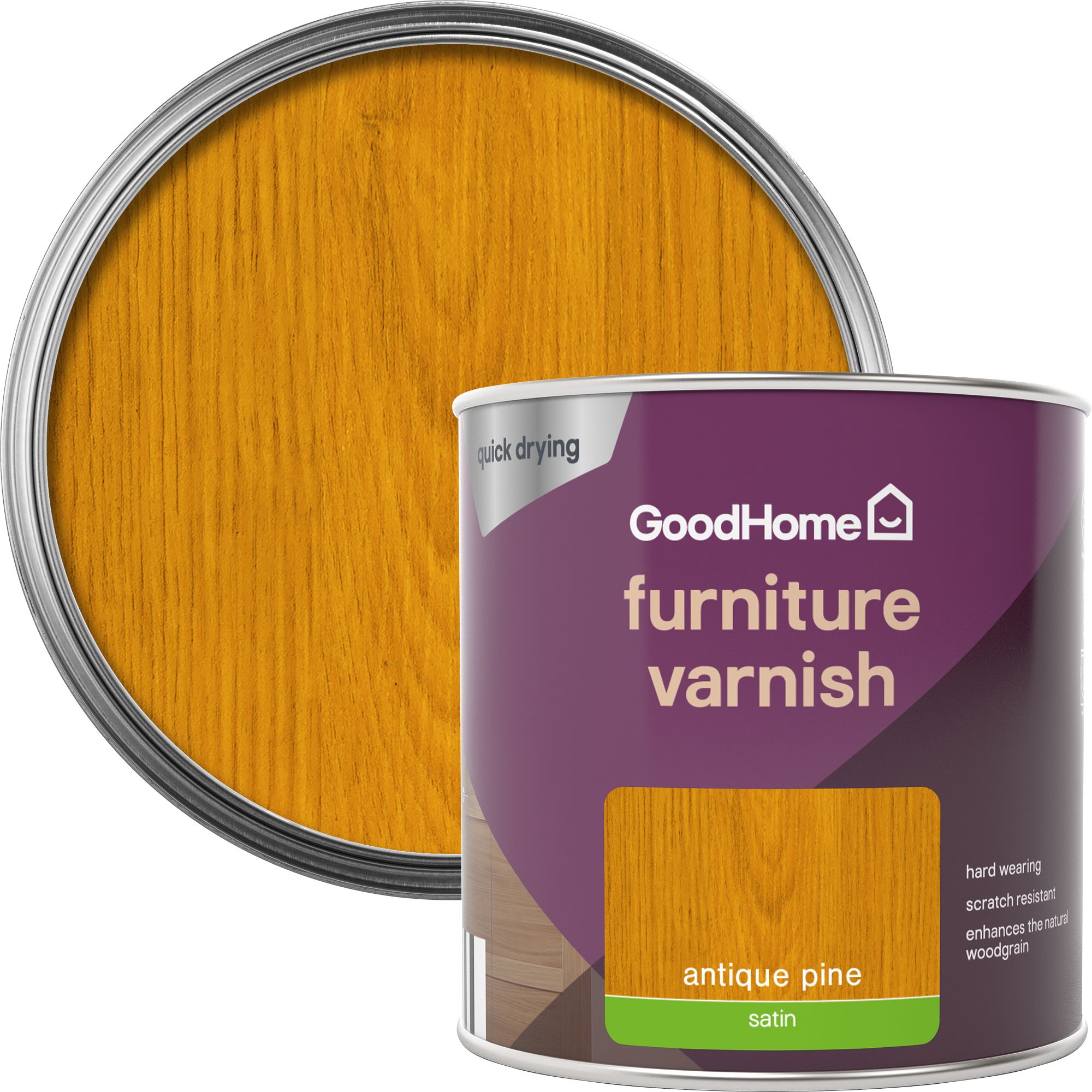 GoodHome Antique Pine Satin Multisurface Furniture Wood varnish, 250ml