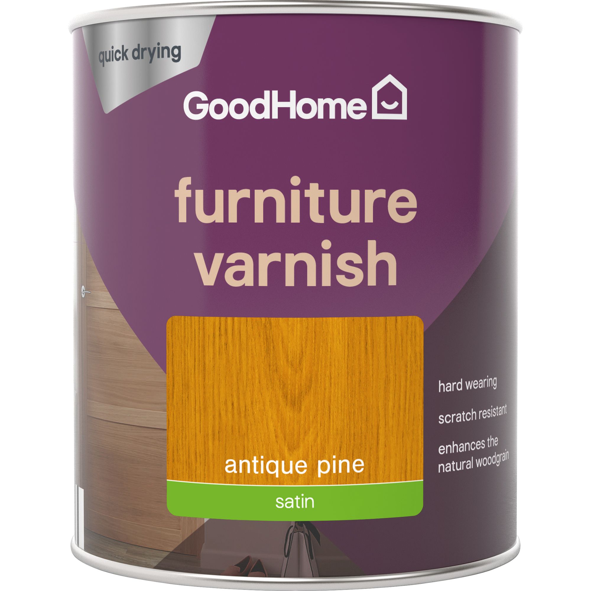 GoodHome Antique Pine Satin Multi-surface Furniture Wood varnish, 750ml