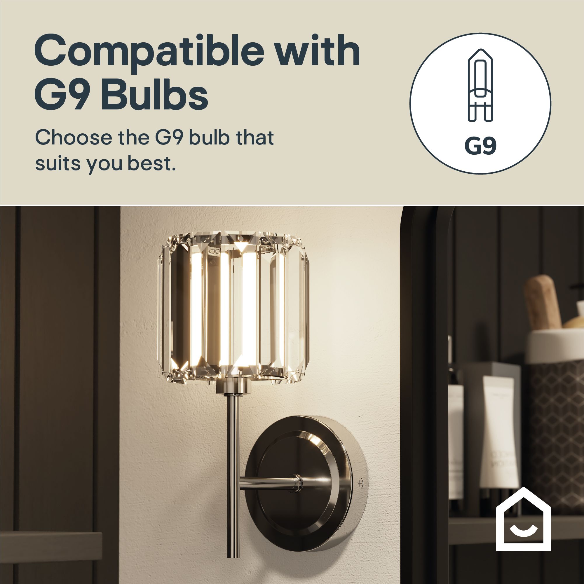 GoodHome Antpitta Chrome effect Wired LED Bathroom wall light