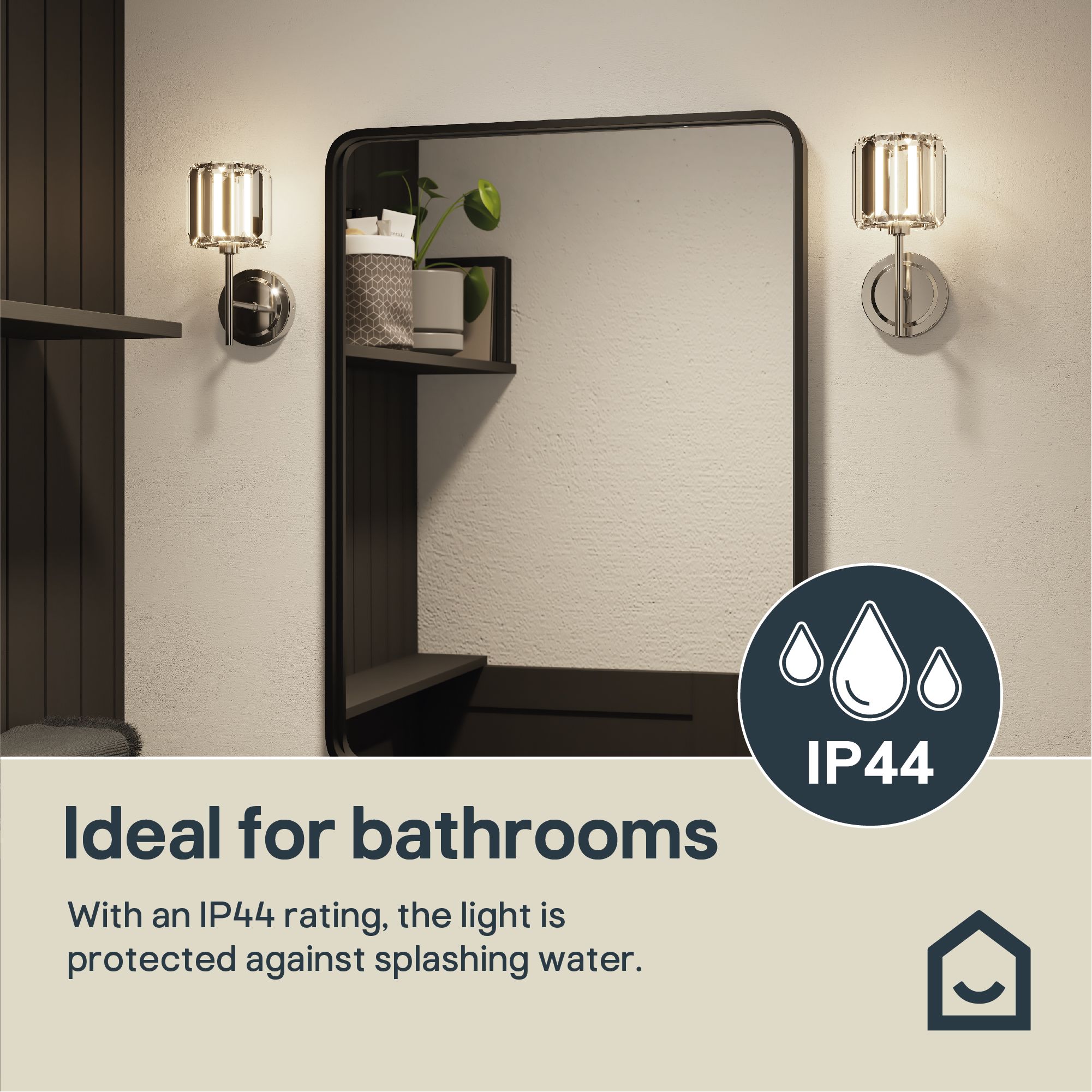 GoodHome Antpitta Chrome effect Wired LED Bathroom wall light