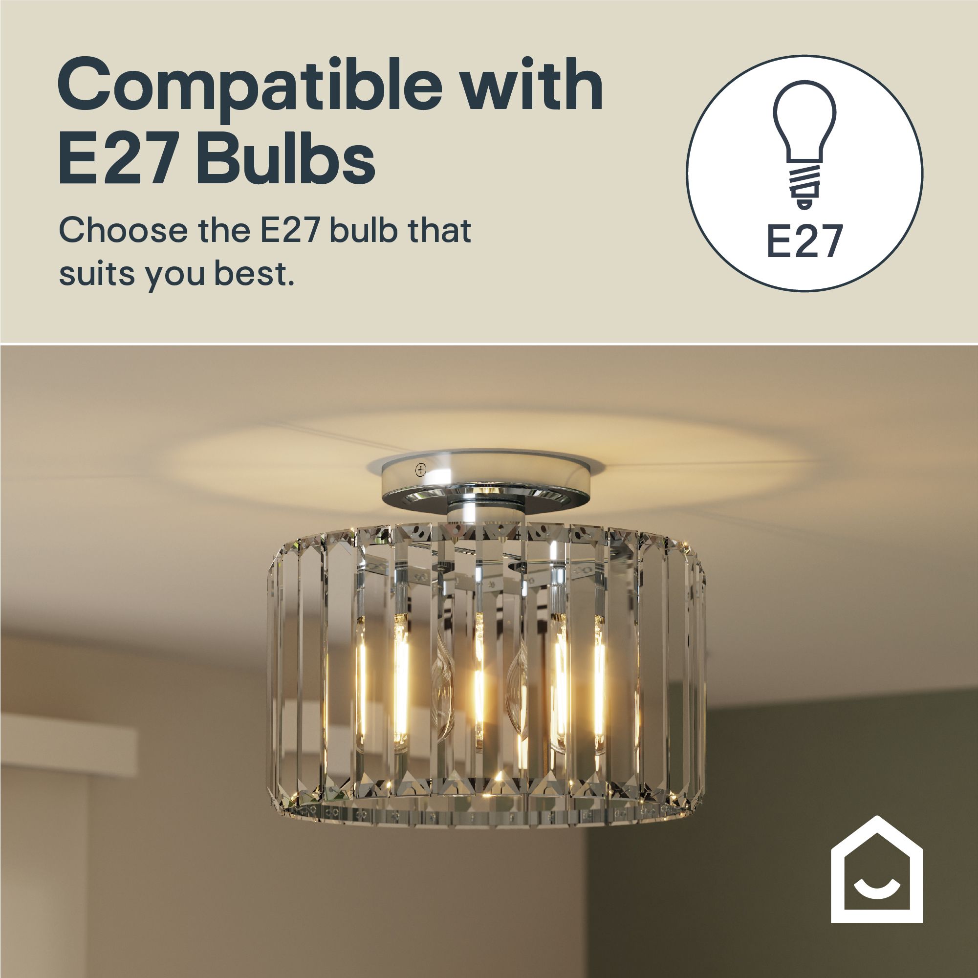 GoodHome Antpitta Glass & metal Chrome effect LED Bathroom ceiling light
